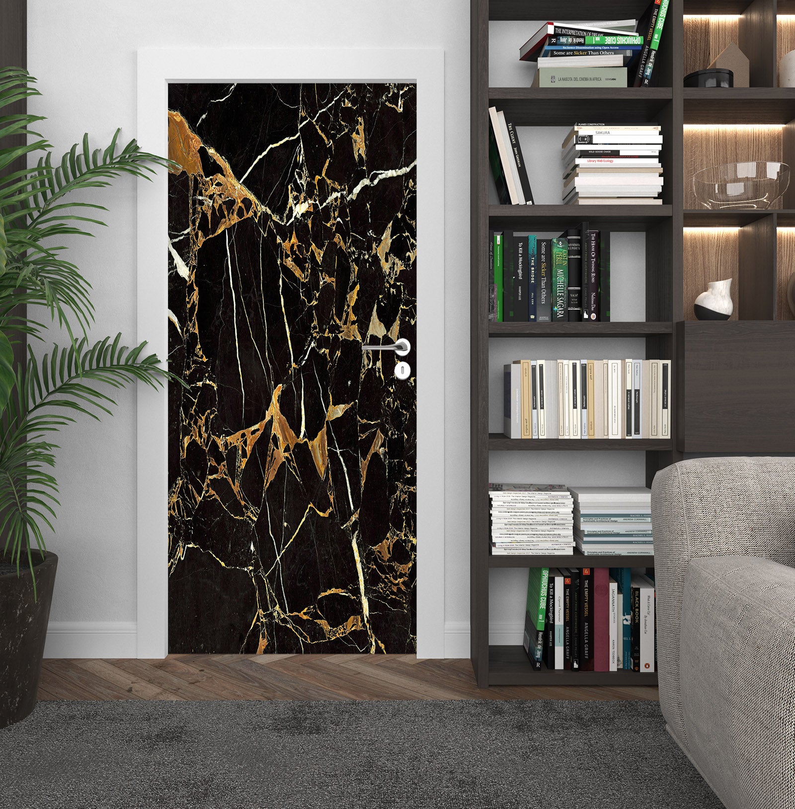 3D Black Marble Pattern 22013 Door Mural