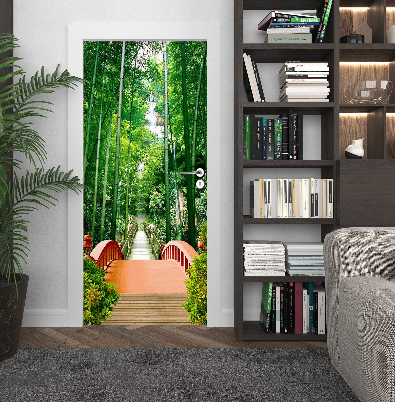 3D Bamboo Forest Bridge 23070 Door Mural