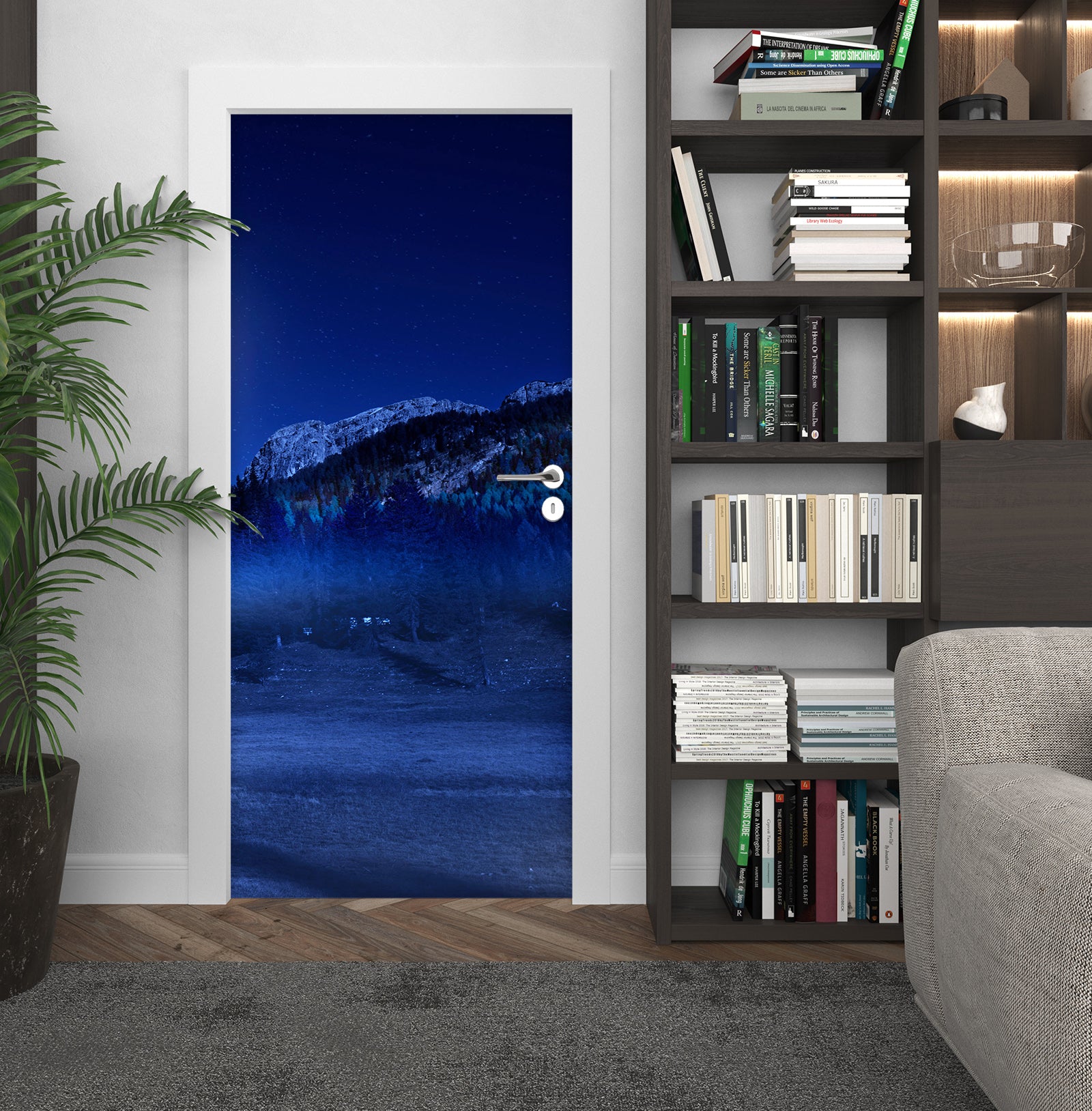 3D Woods Snow Mountain Night 122130 Marco Carmassi Door Mural