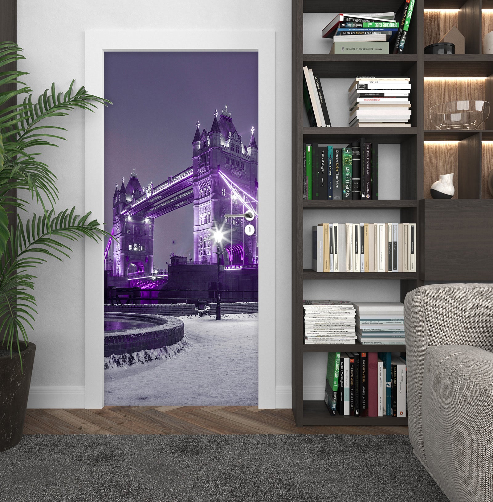 3D Purple Light Bridge 10743 Assaf Frank Door Mural