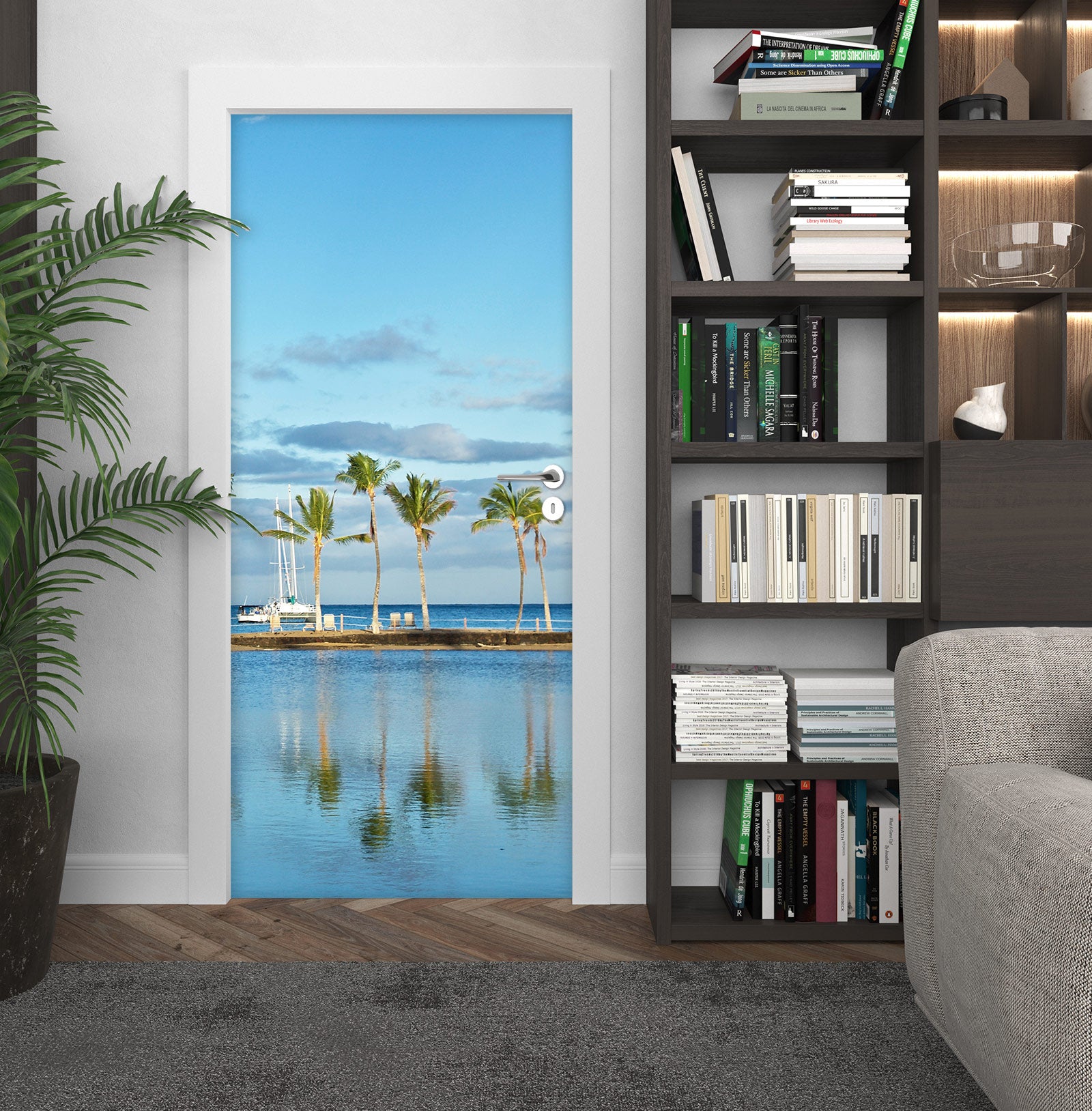 3D Coconut Tree Sea Shadow 11121 Kathy Barefield Door Mural