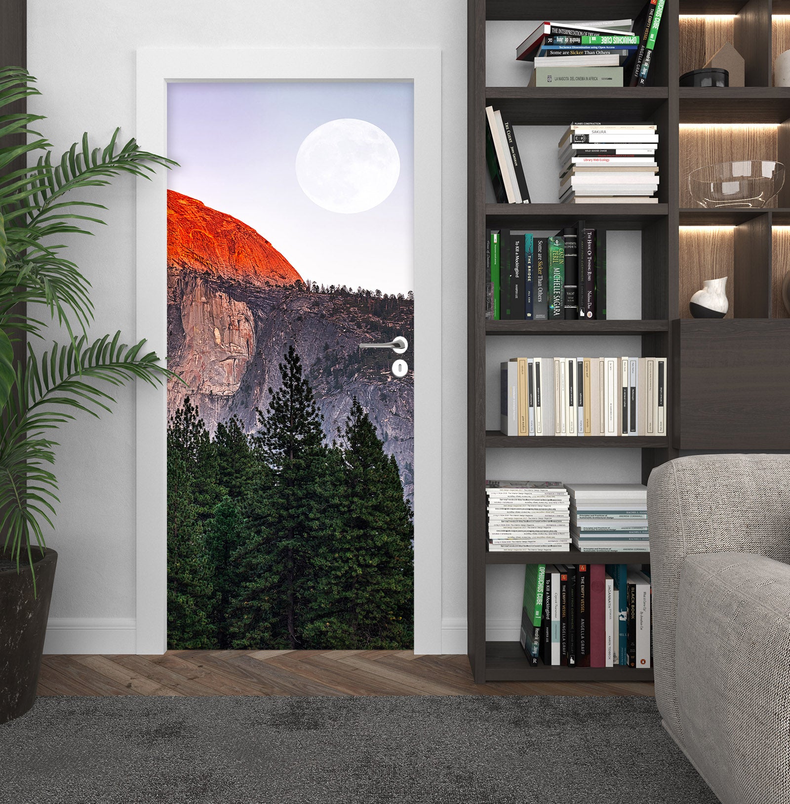 3D Moon Red Mountain Forest 122161 Marco Carmassi Door Mural