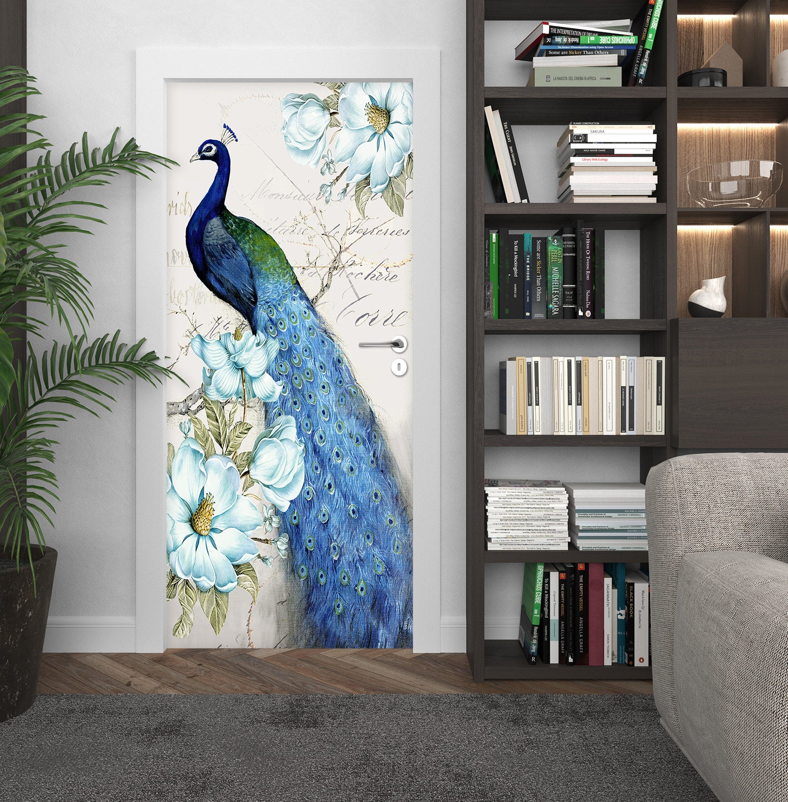 3D Blue Peacock 24194 Door Mural