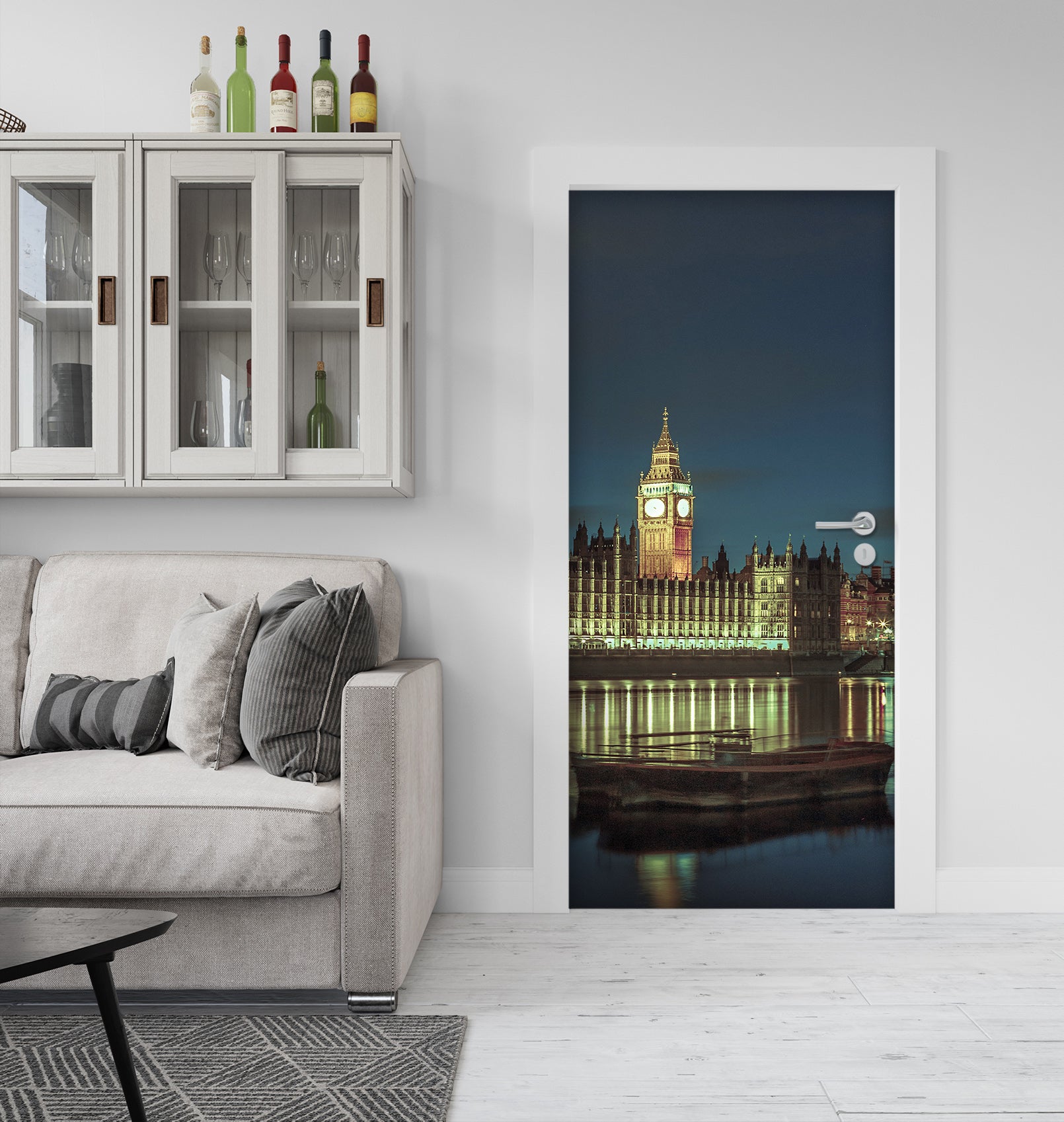 3D Clock Tower Night Shadow 10693 Assaf Frank Door Mural