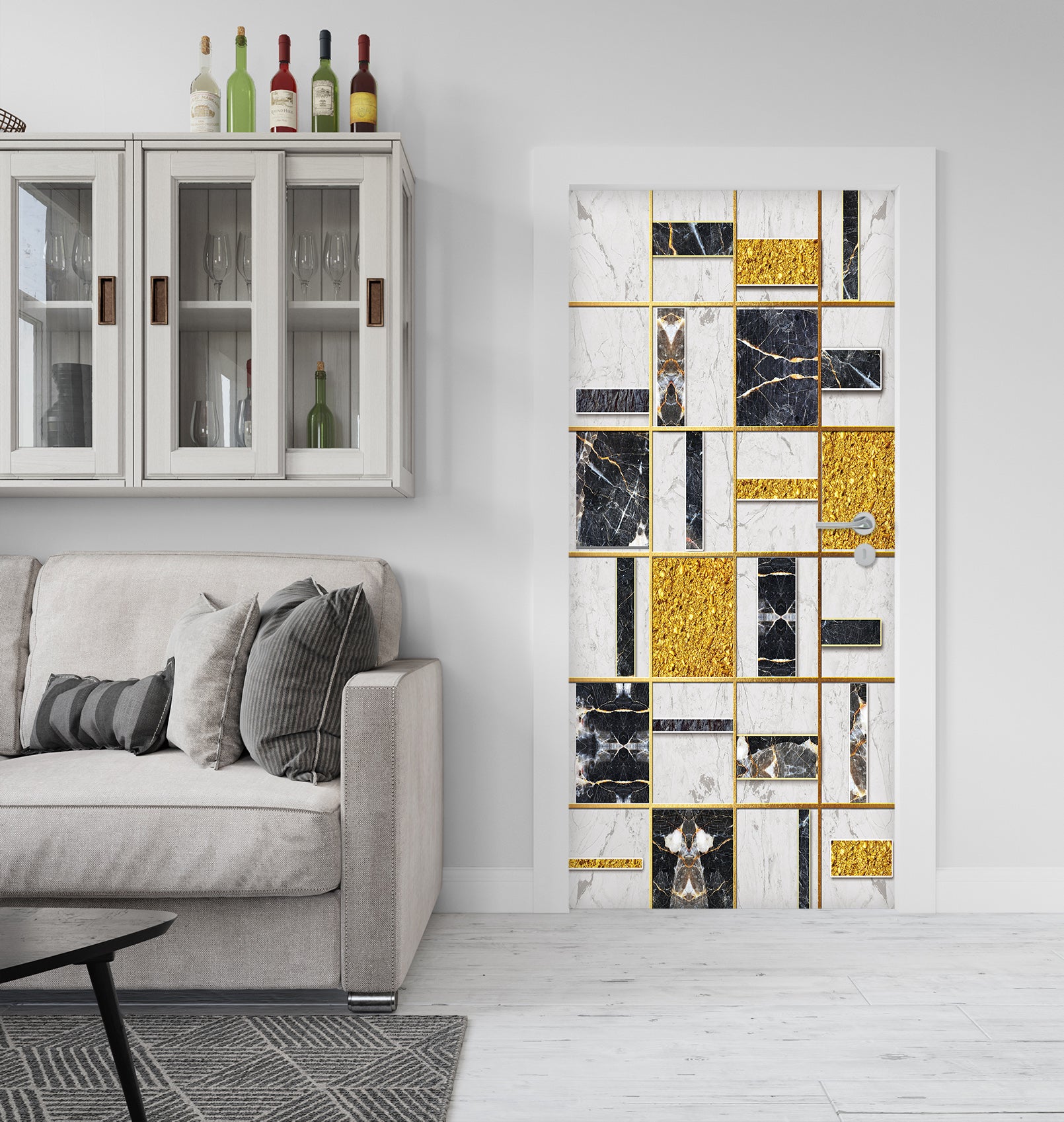 3D Black Gold Cube 21213 Door Mural