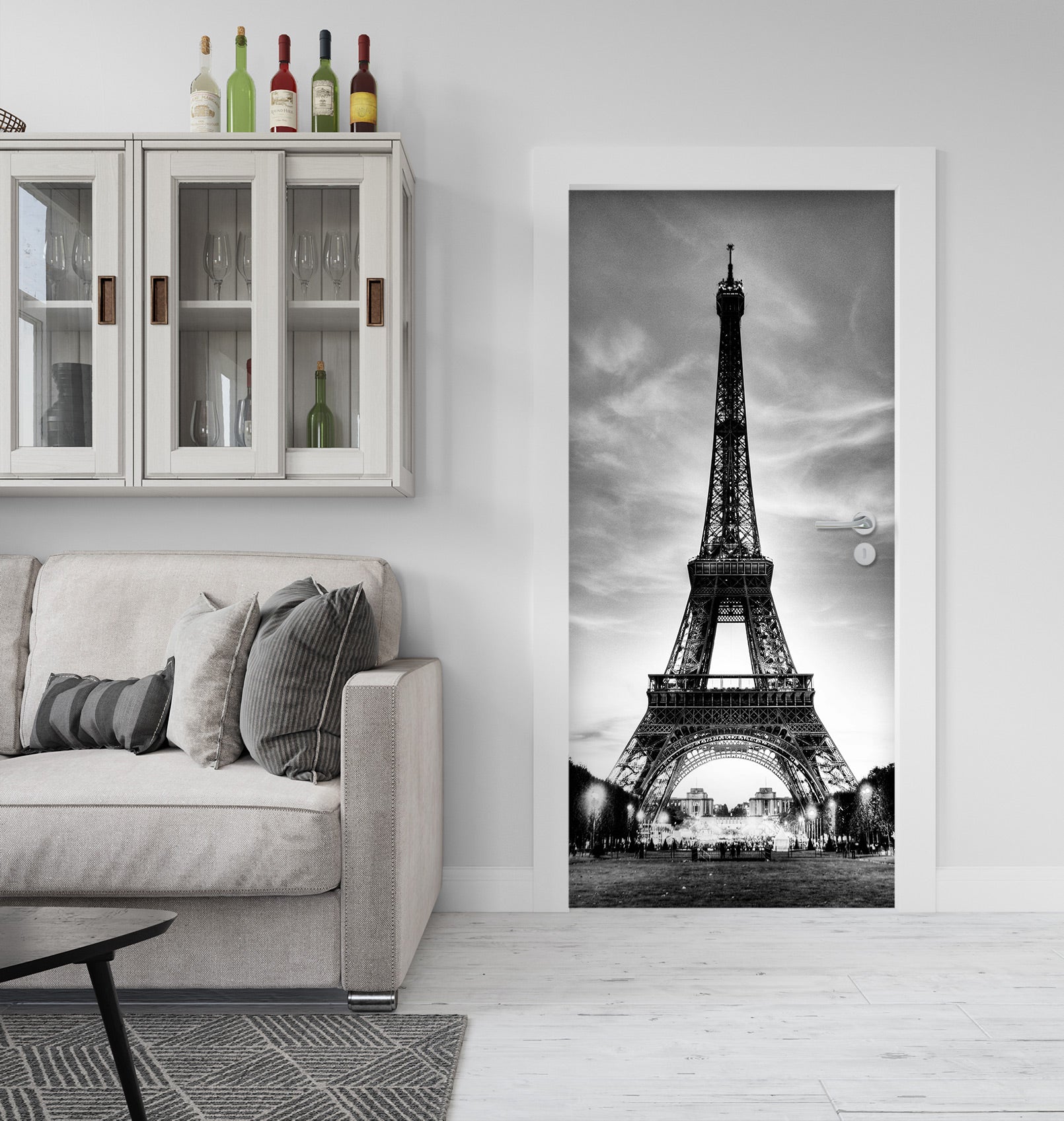 3D Black Eiffel Ttower 027 Door Mural