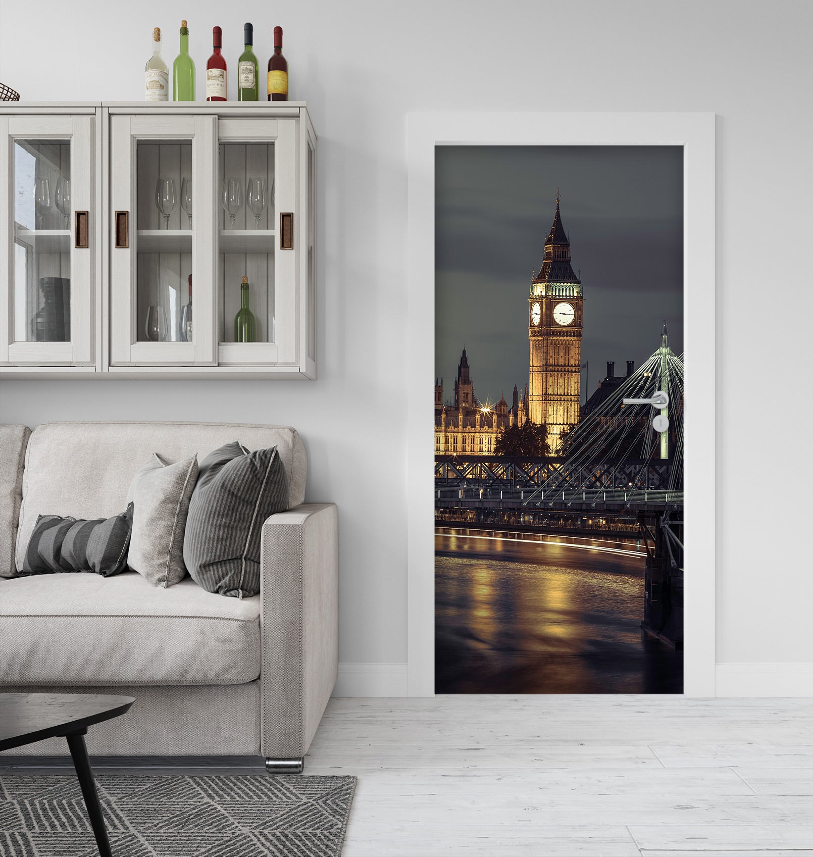 3D Night Clock Tower Building 10724 Assaf Frank Door Mural