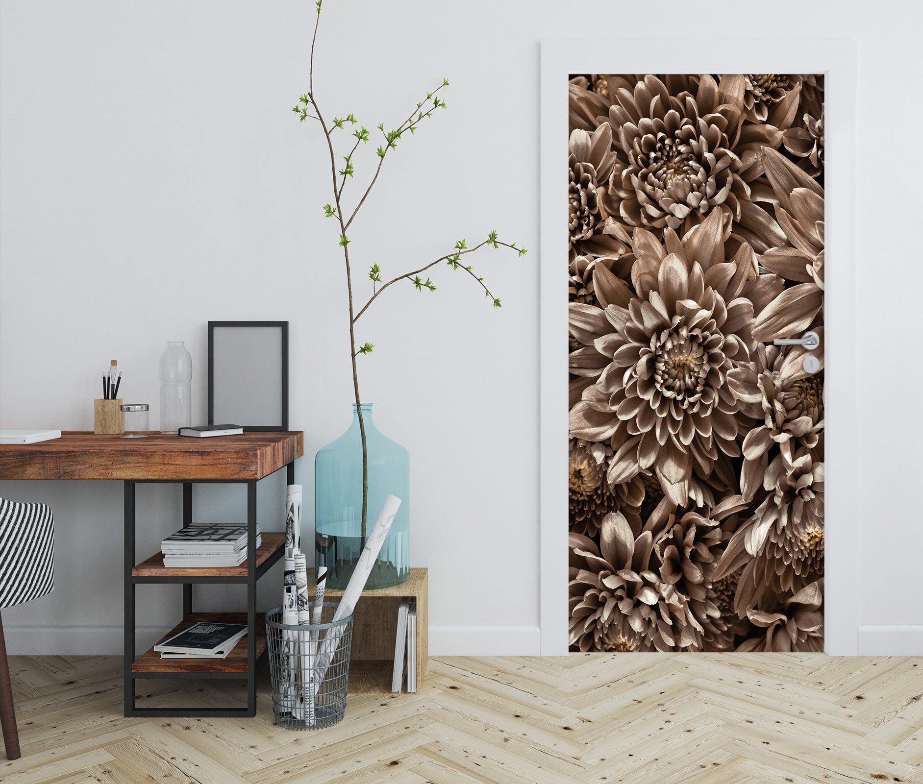 3D Brown Flowers 106222 Assaf Frank Door Mural