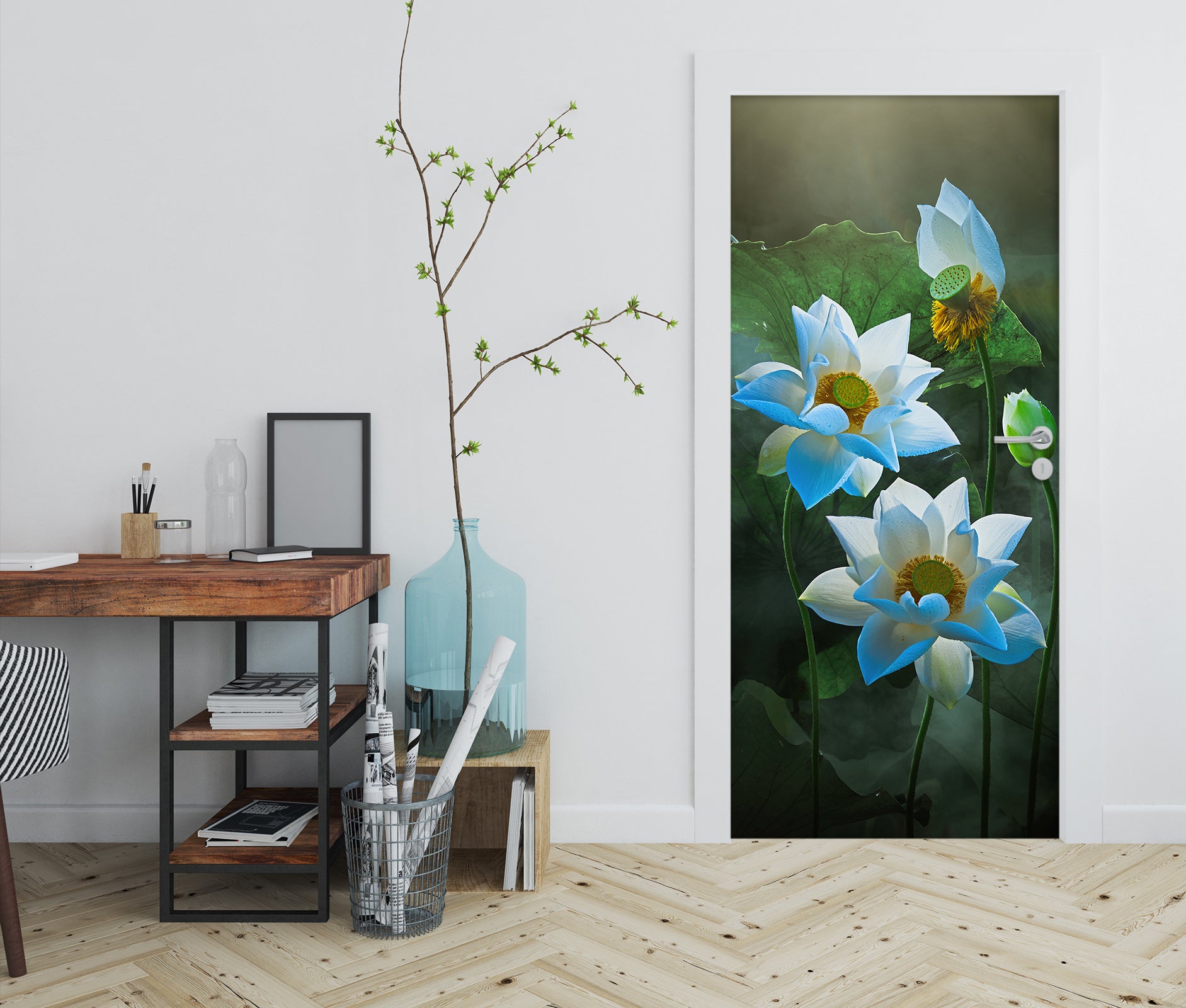 3D White Lotus 25203 Door Mural