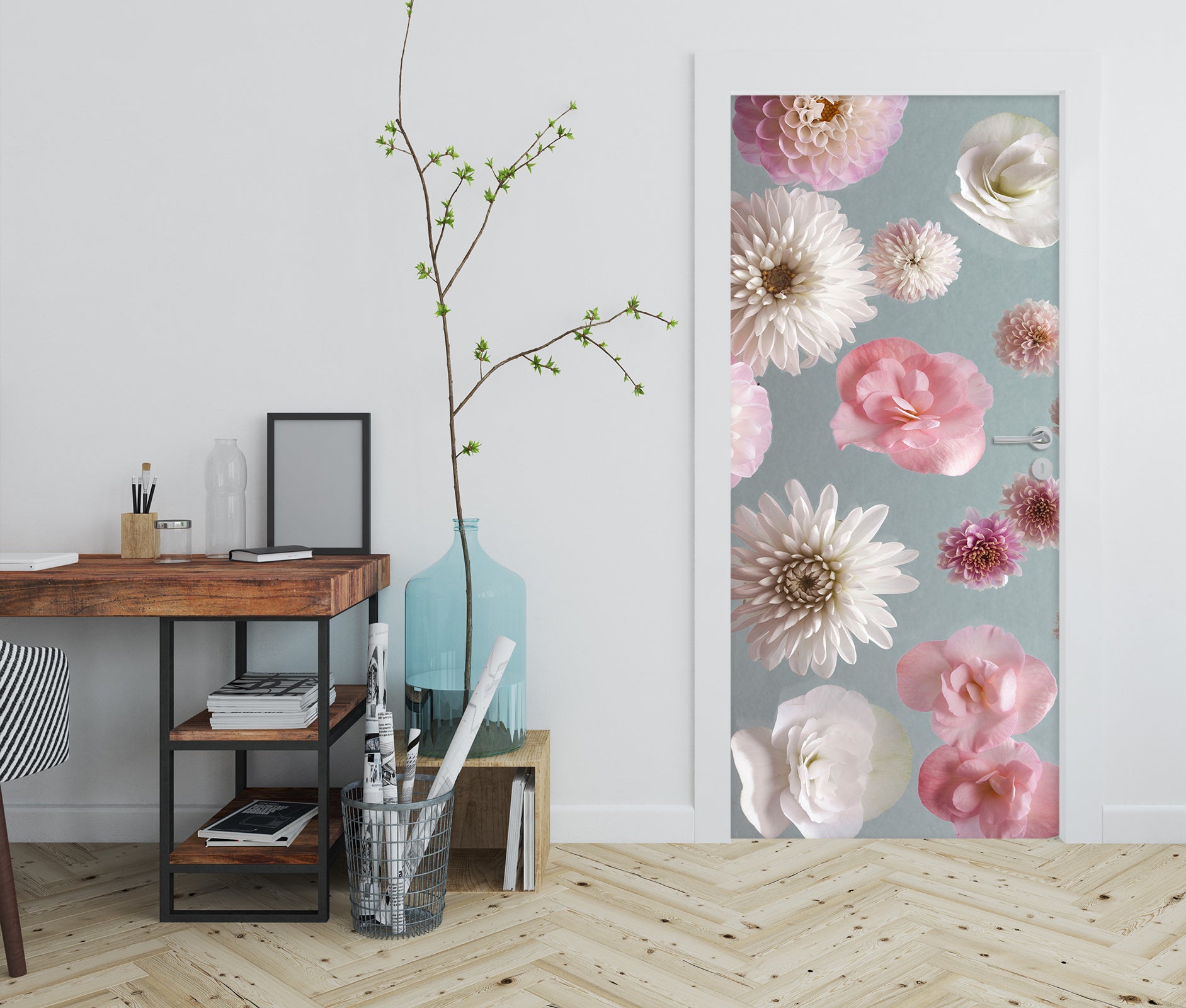 3D White Pink Flowers 101137 Assaf Frank Door Mural