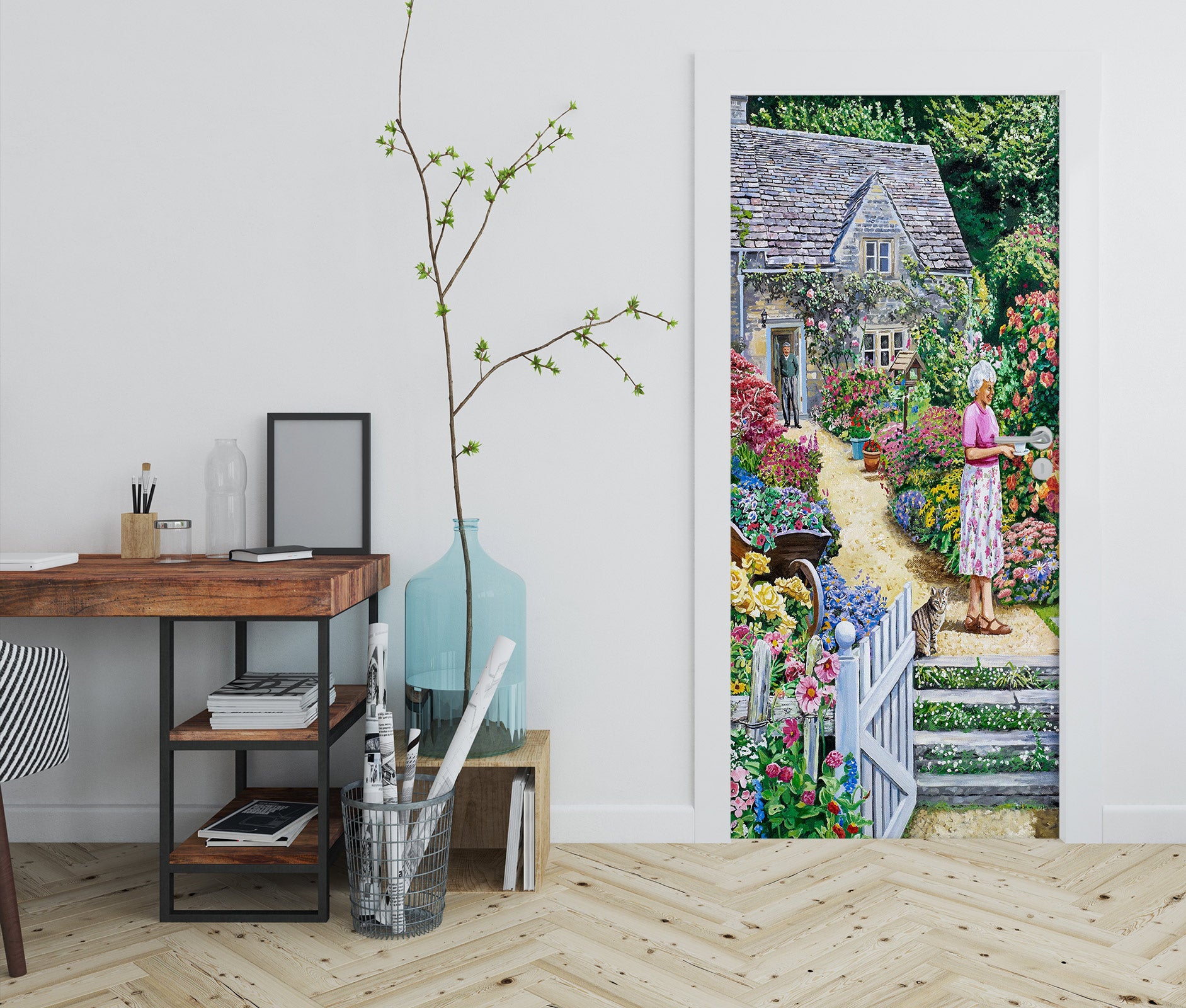 3D Staircase Garden Cottage 103143 Trevor Mitchell Door Mural