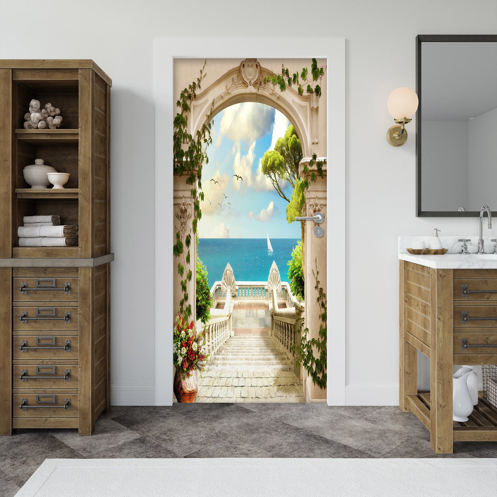 3D Stairs Sea 22099 Door Mural