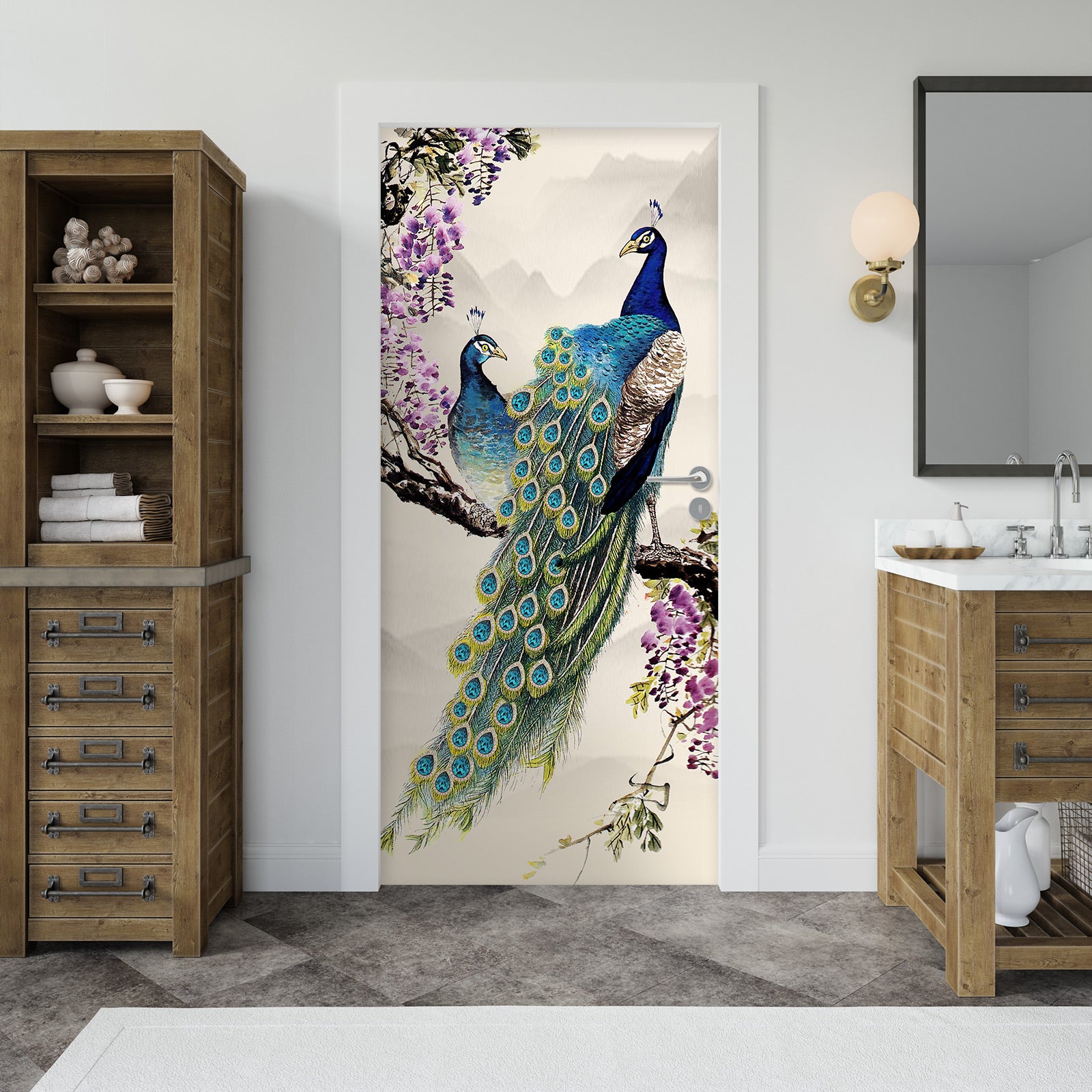 3D Green Peacock 25003 Door Mural