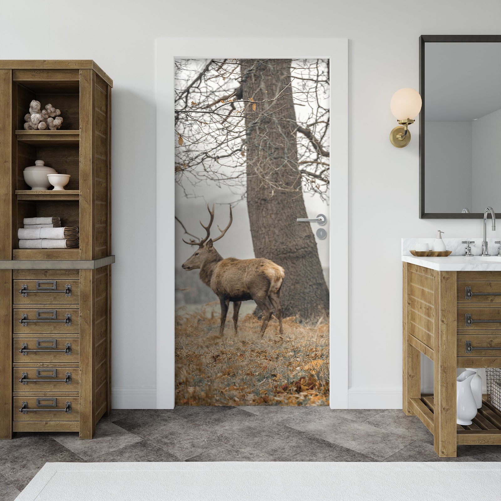 3D Tree Grass Deer 106193 Assaf Frank Door Mural