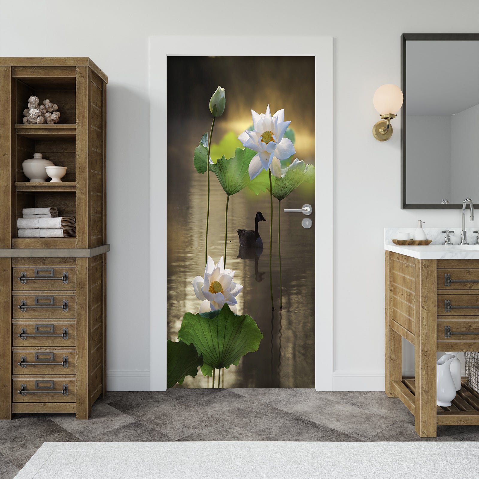 3D White Lotus 25209 Door Mural