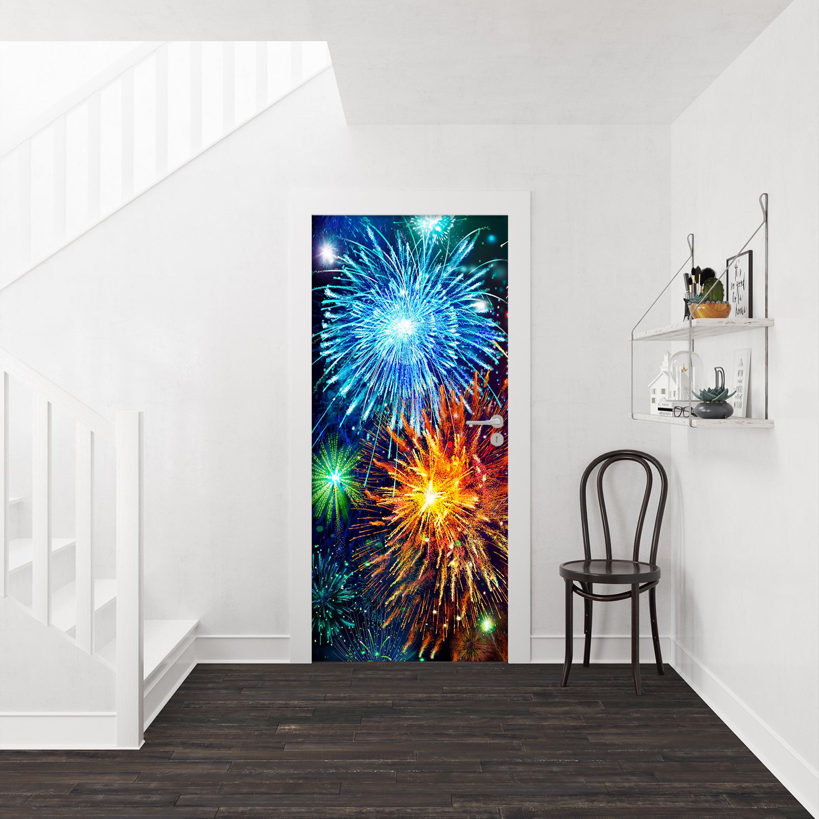 3D Blue Fireworks 153 Door Mural