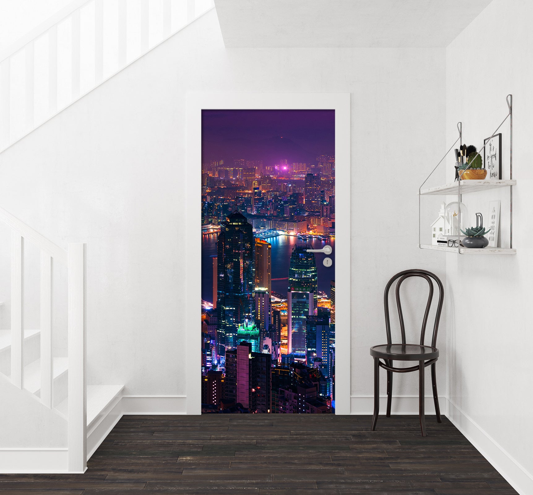 3D Building Colorful Lights Night 119111 Marco Carmassi Door Mural