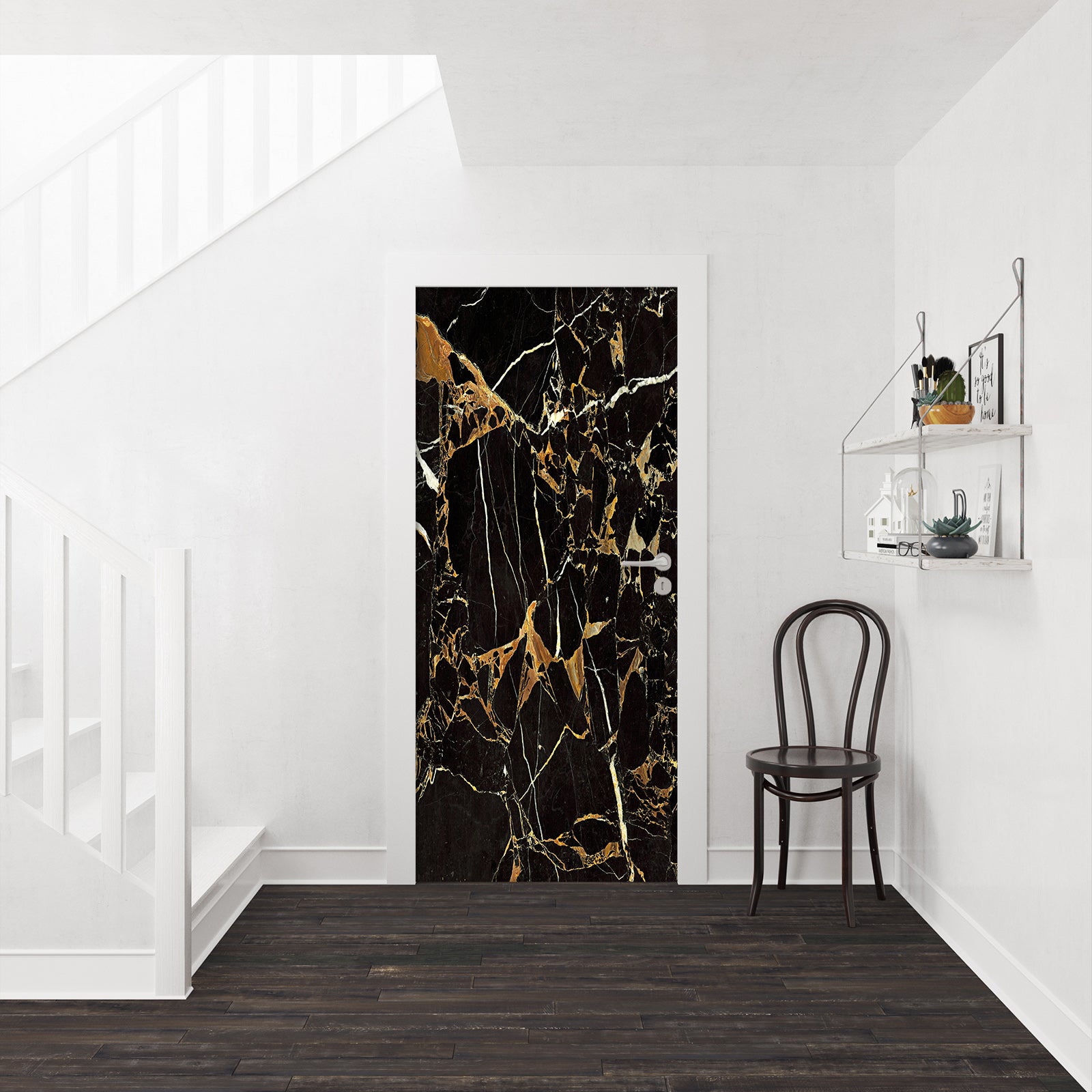 3D Black Marble Pattern 22013 Door Mural