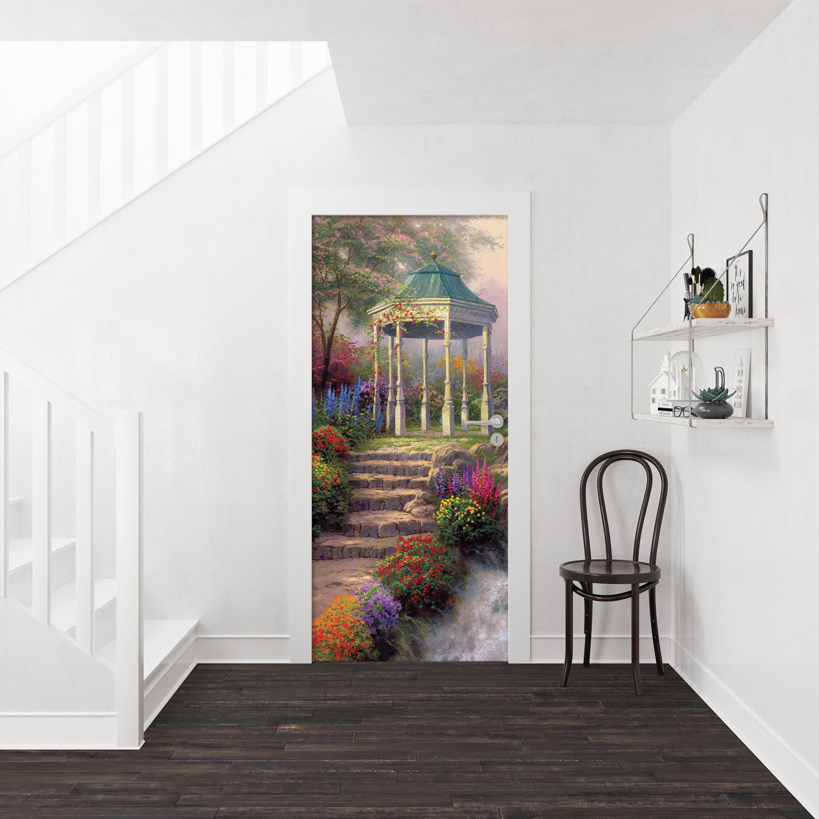 3D Pavilion Colored Flowers 039 Door Mural