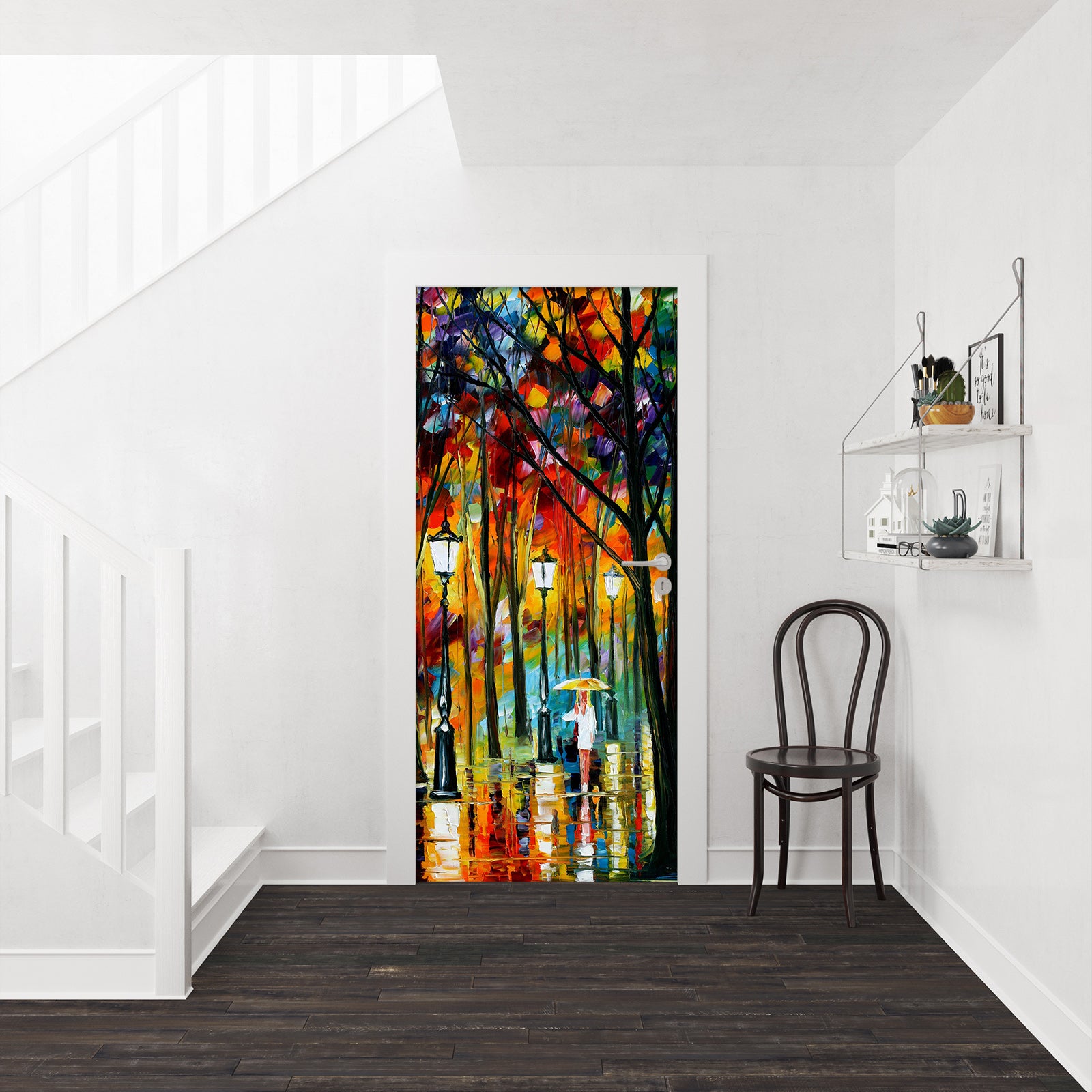 3D Color Forest Street Lamp 24018 Door Mural