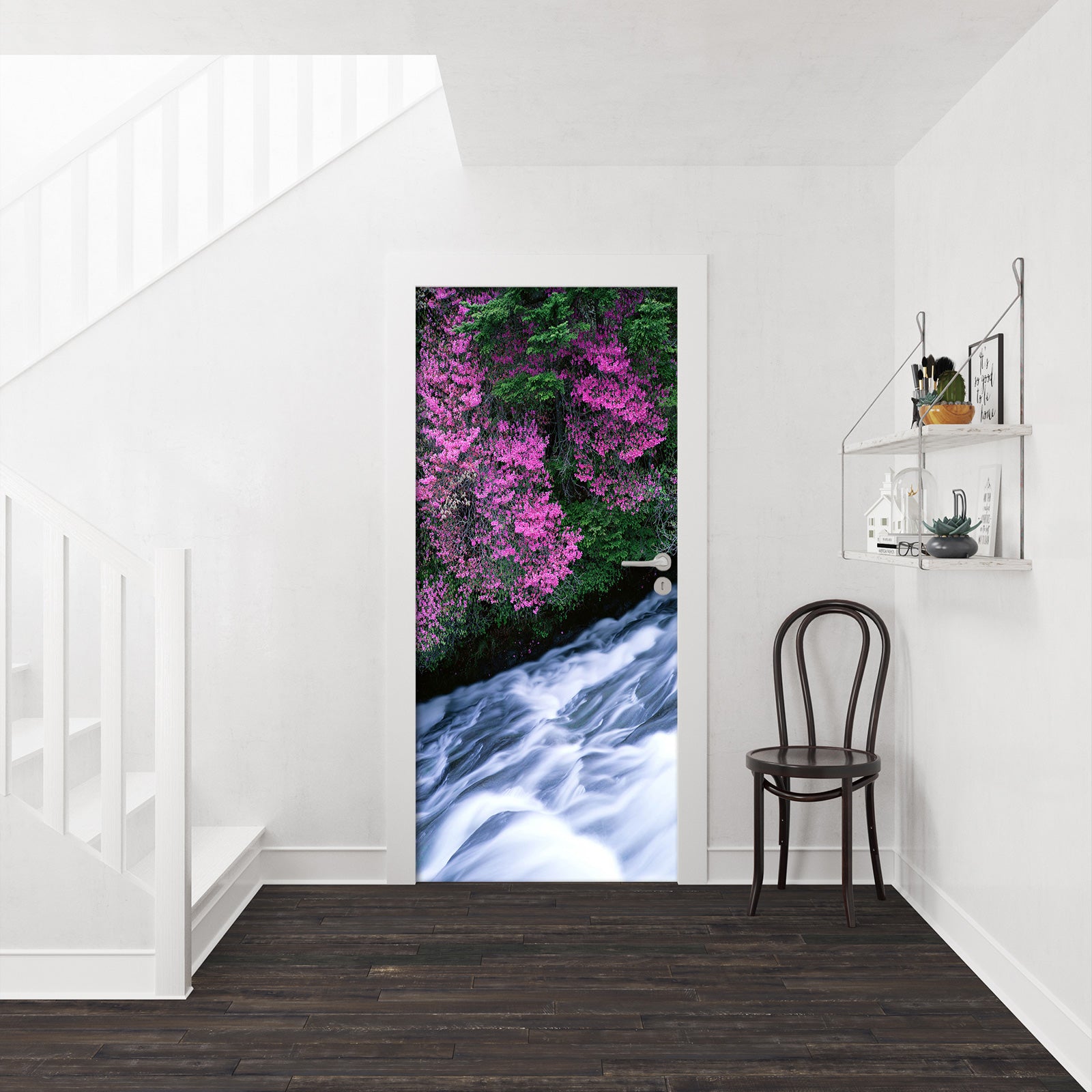 3D Purple Flower River 041 Door Mural
