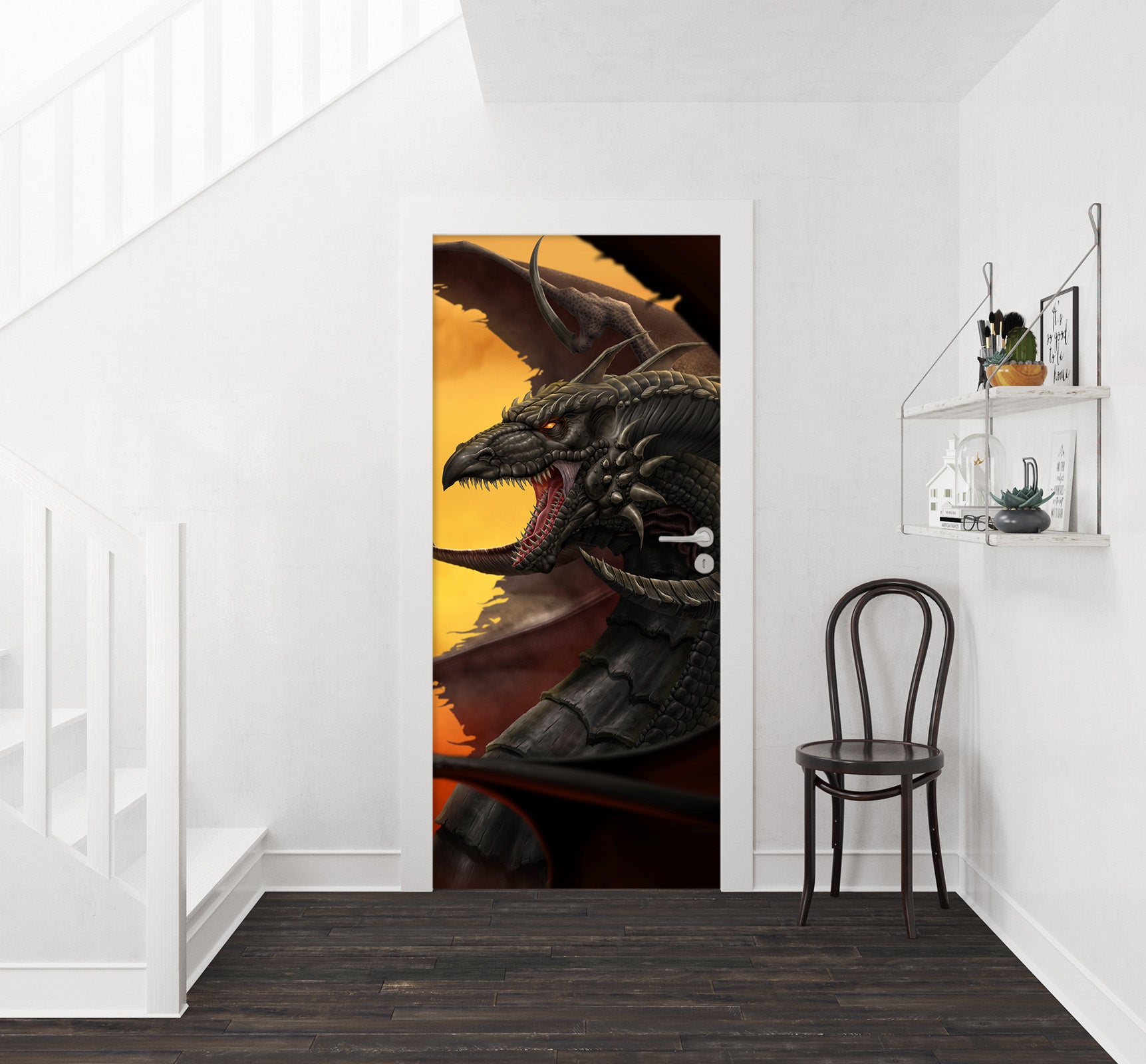 3D Black Dragon 622 Tom Wood Door Mural