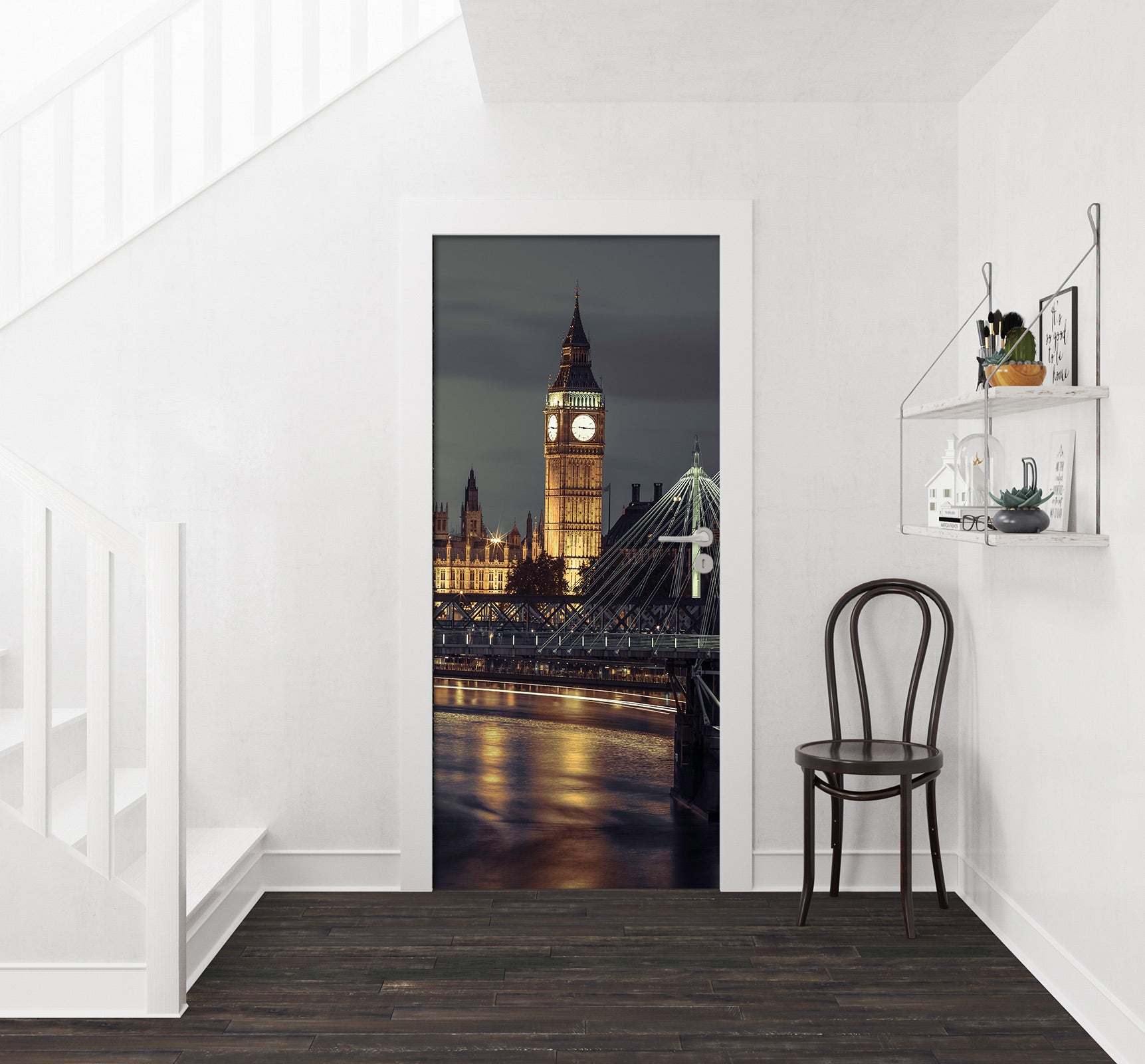 3D Night Clock Tower Building 10724 Assaf Frank Door Mural