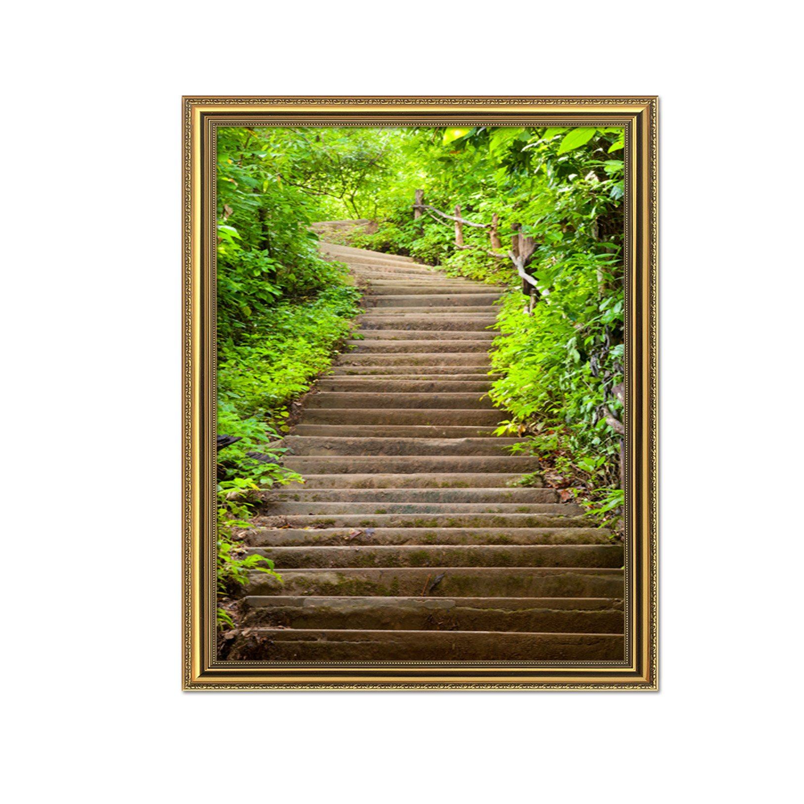 3D Green Stairs 050 Fake Framed Print Painting Wallpaper AJ Creativity Home 