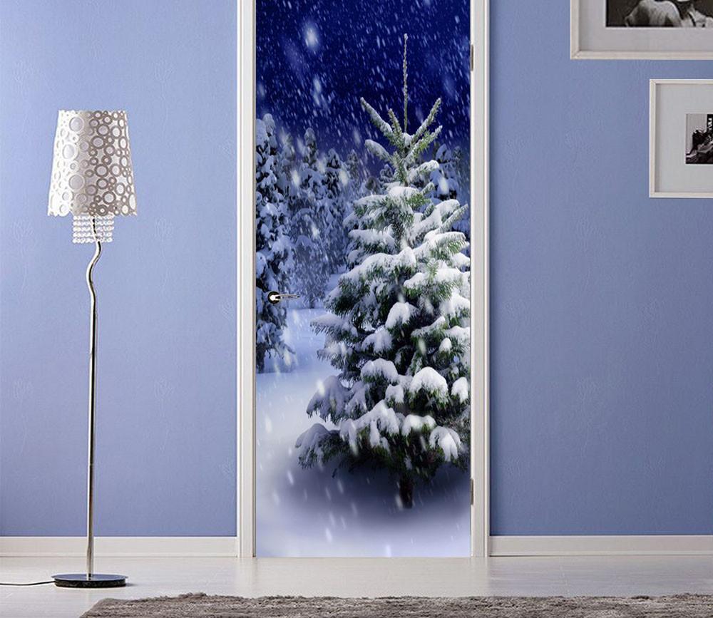 3D christmas tree snowflake white door mural Wallpaper AJ Wallpaper 
