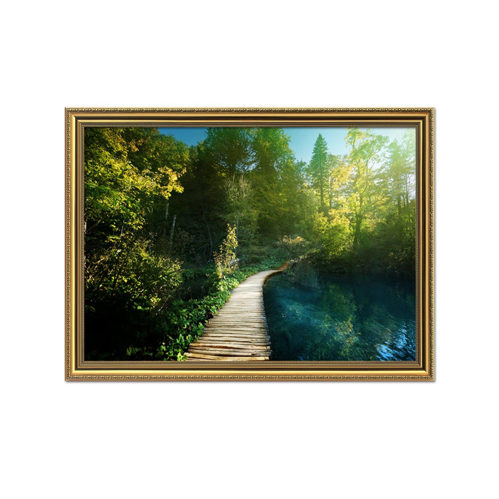 3D Bridge Woods 174 Fake Framed Print Painting Wallpaper AJ Creativity Home 