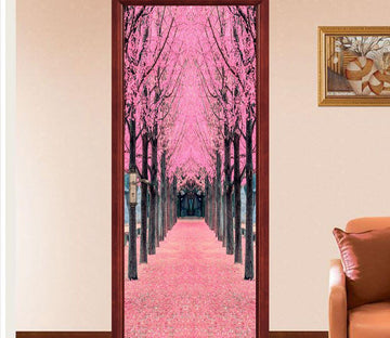 3D flowers road trees door mural Wallpaper AJ Wallpaper 