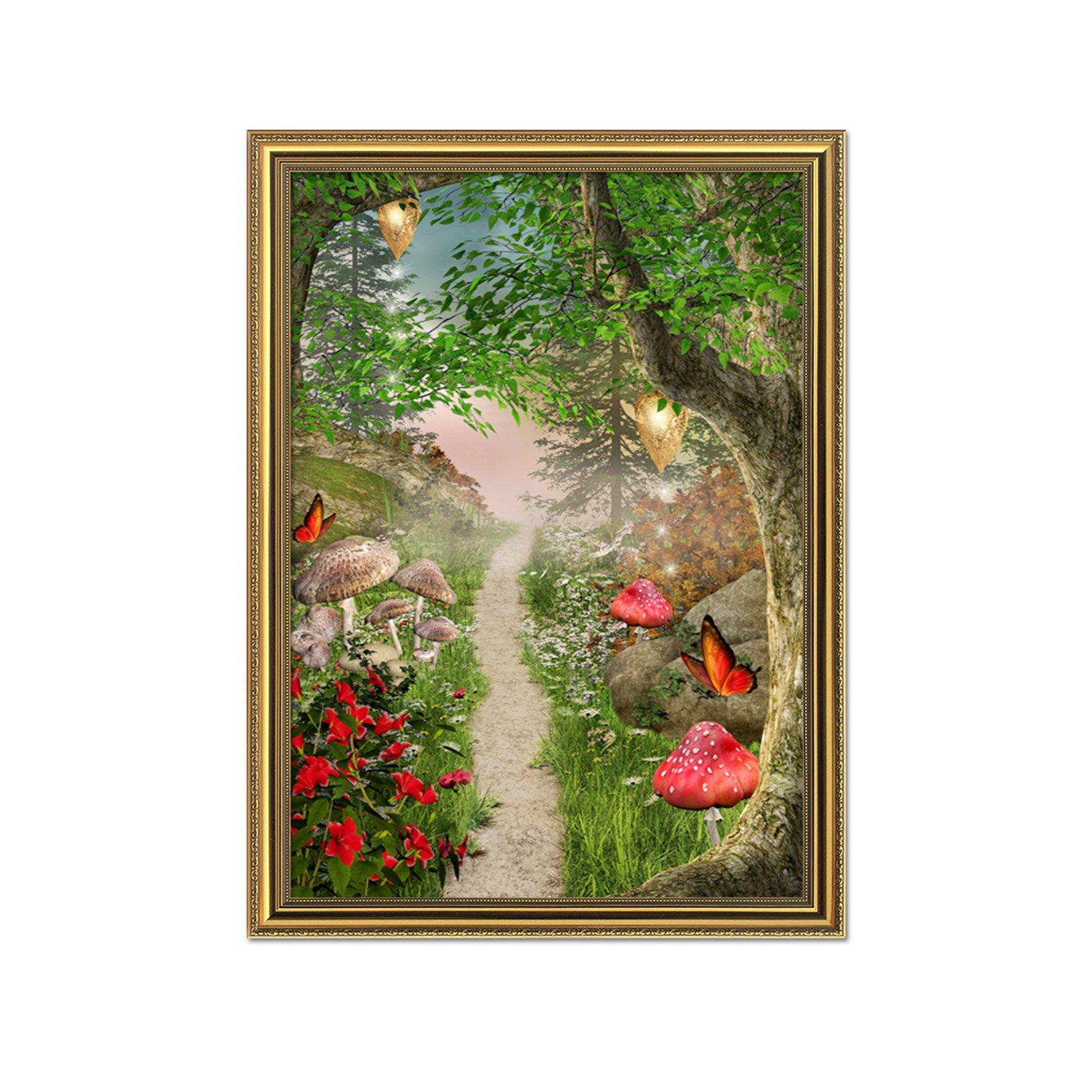 3D Forest Road 054 Fake Framed Print Painting Wallpaper AJ Creativity Home 