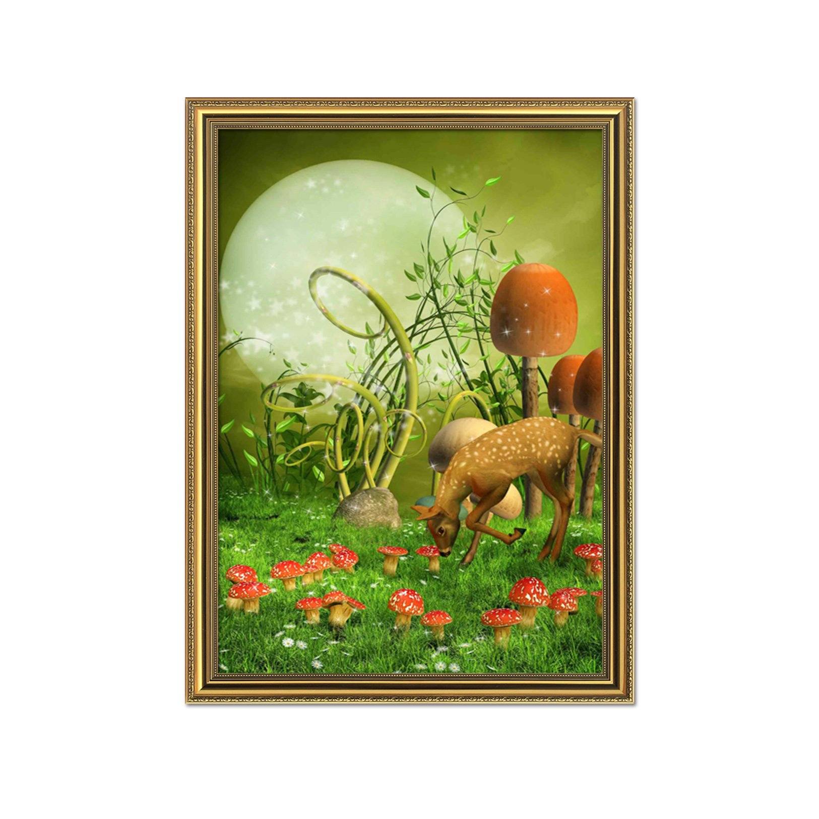 3D Fawn Mushrooms 048 Fake Framed Print Painting Wallpaper AJ Creativity Home 