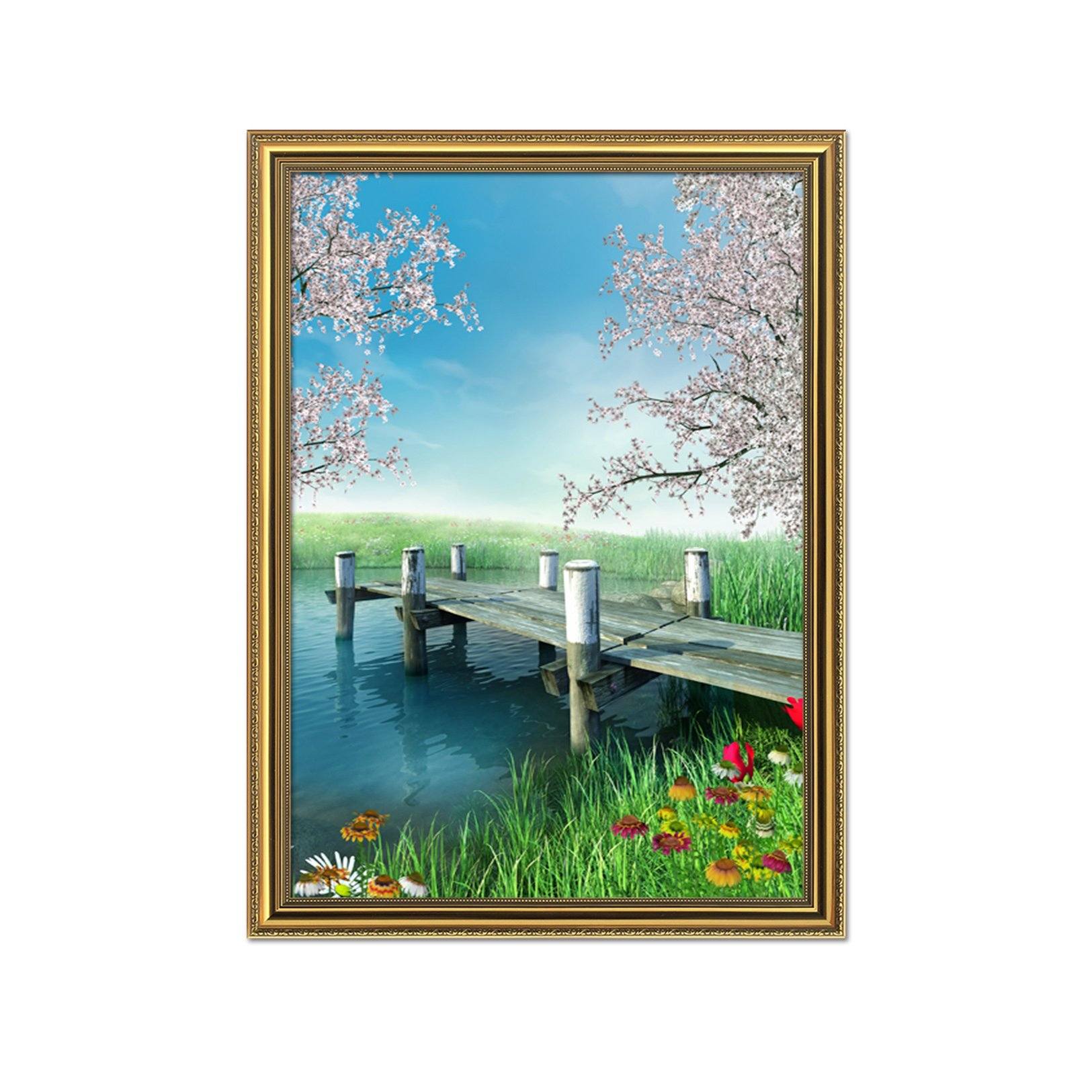 3D Riverside Flowers 149 Fake Framed Print Painting Wallpaper AJ Creativity Home 