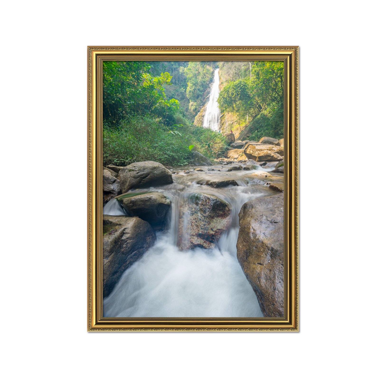 3D Forest Waterfall 053 Fake Framed Print Painting Wallpaper AJ Creativity Home 