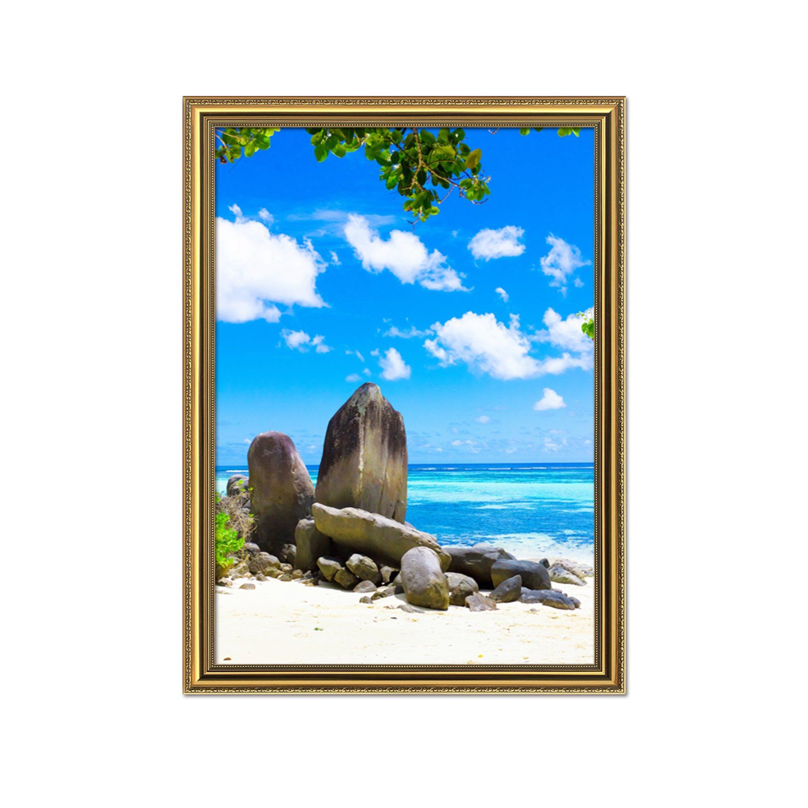 3D Seaside Stones 126 Fake Framed Print Painting Wallpaper AJ Creativity Home 