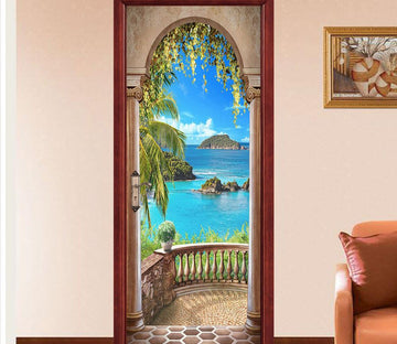 3D pavilion palm tree The sea door mural Wallpaper AJ Wallpaper 