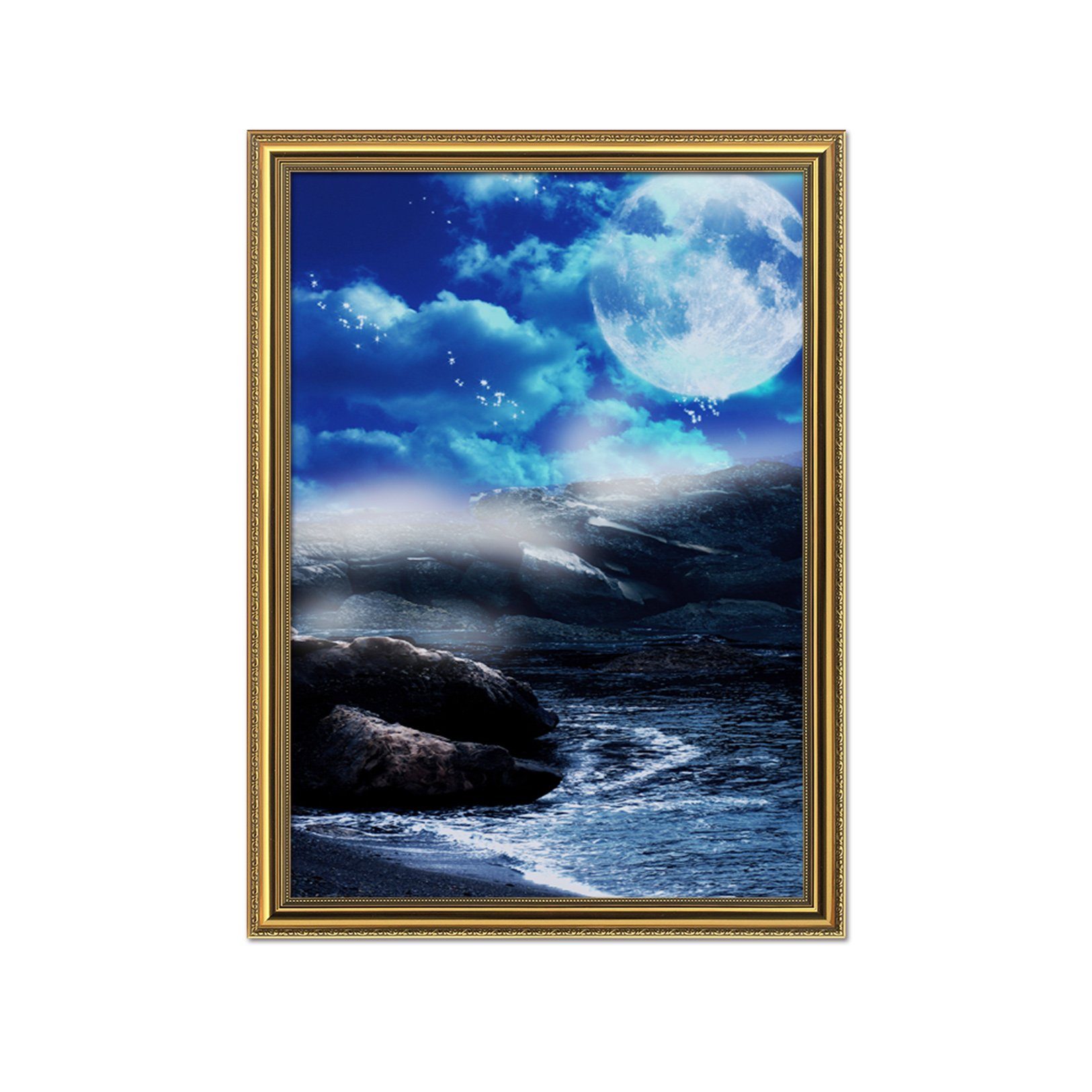 3D Moon Lake 147 Fake Framed Print Painting Wallpaper AJ Creativity Home 