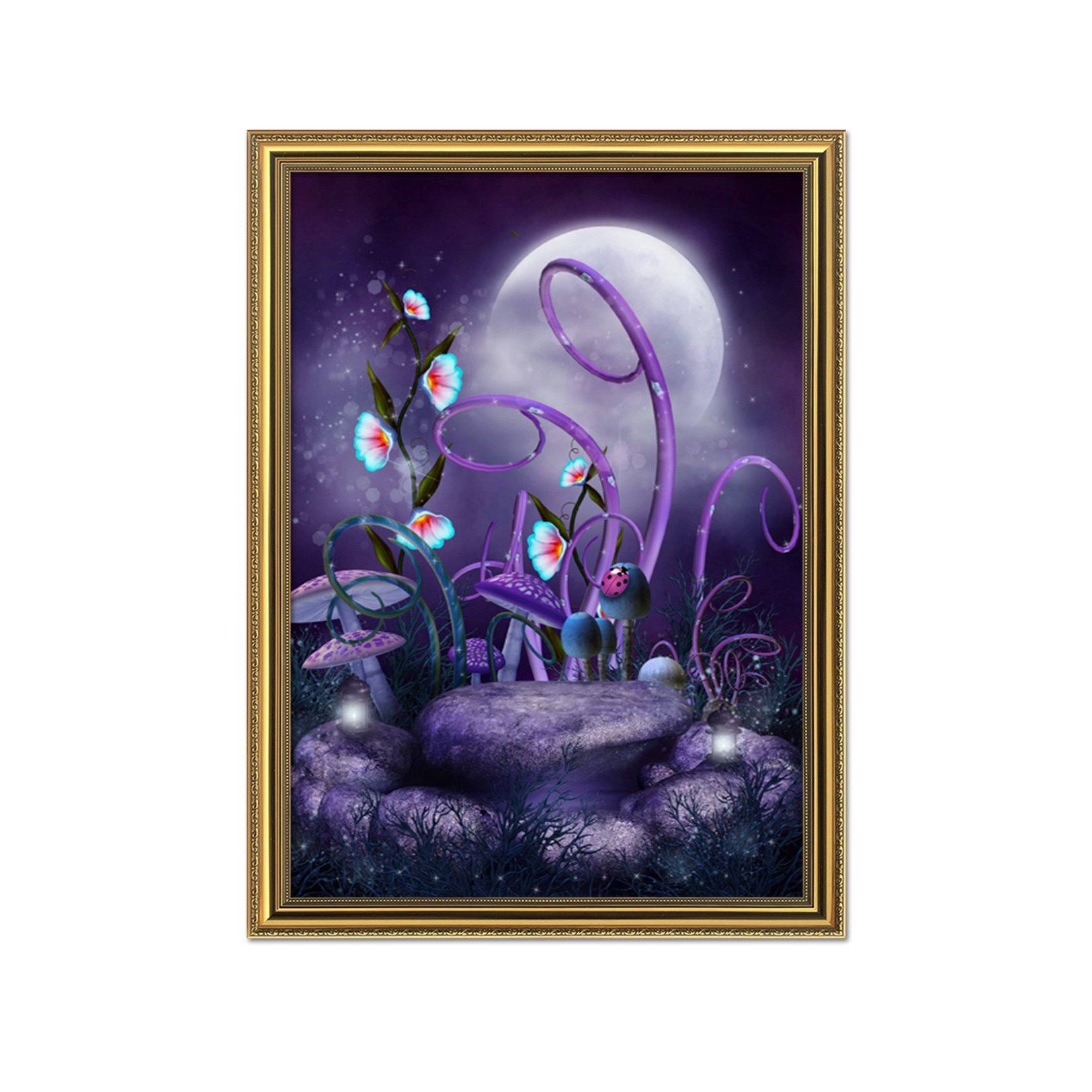 3D Moon Mushrooms 127 Fake Framed Print Painting Wallpaper AJ Creativity Home 