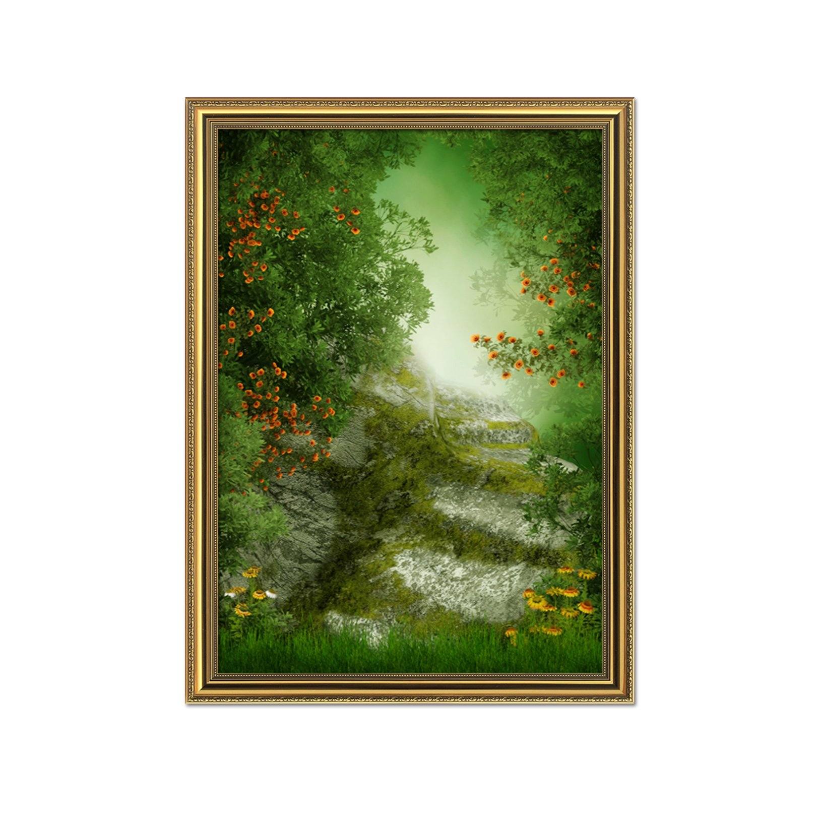 3D Woods Flowers 057 Fake Framed Print Painting Wallpaper AJ Creativity Home 
