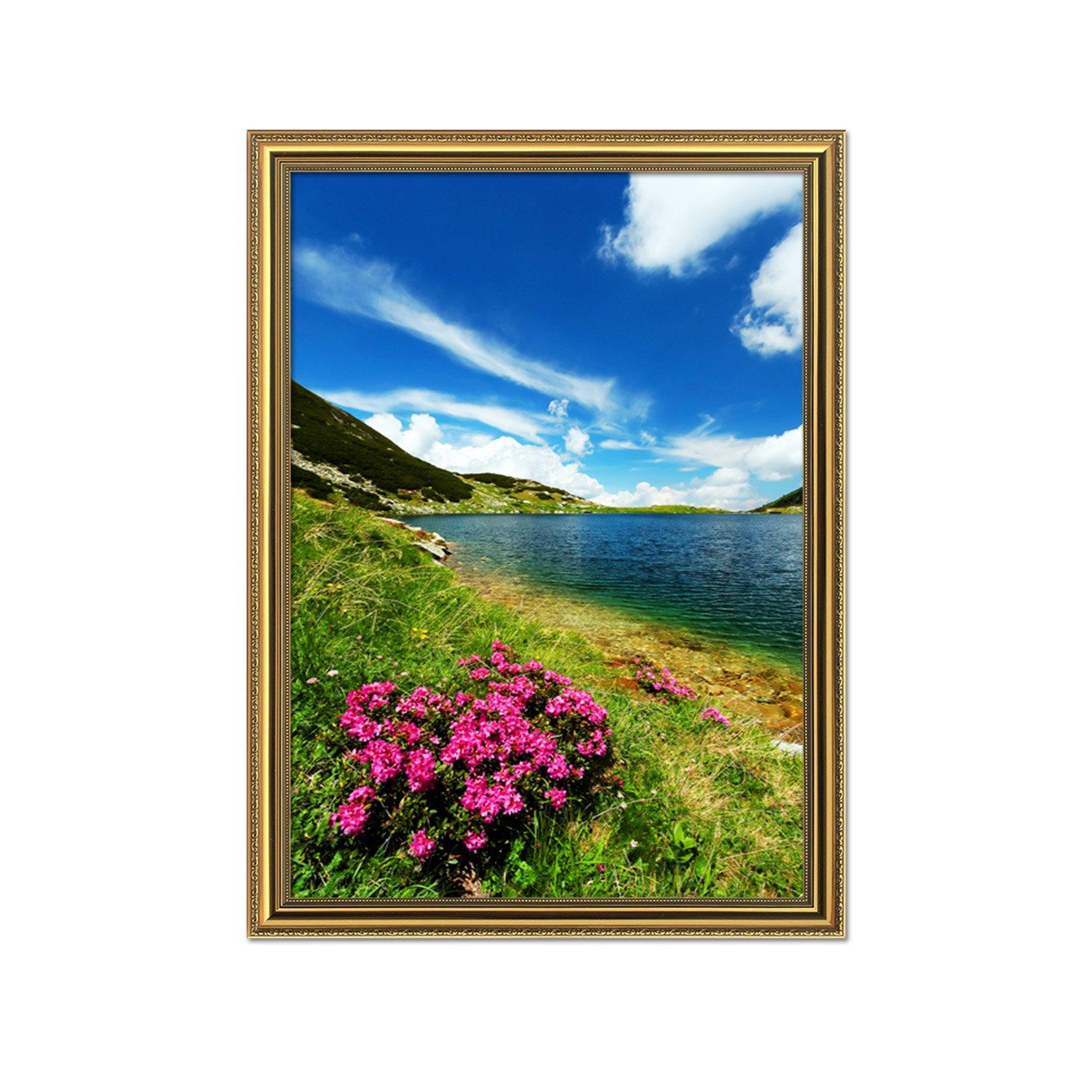 3D Lakeside Flowers 130 Fake Framed Print Painting Wallpaper AJ Creativity Home 
