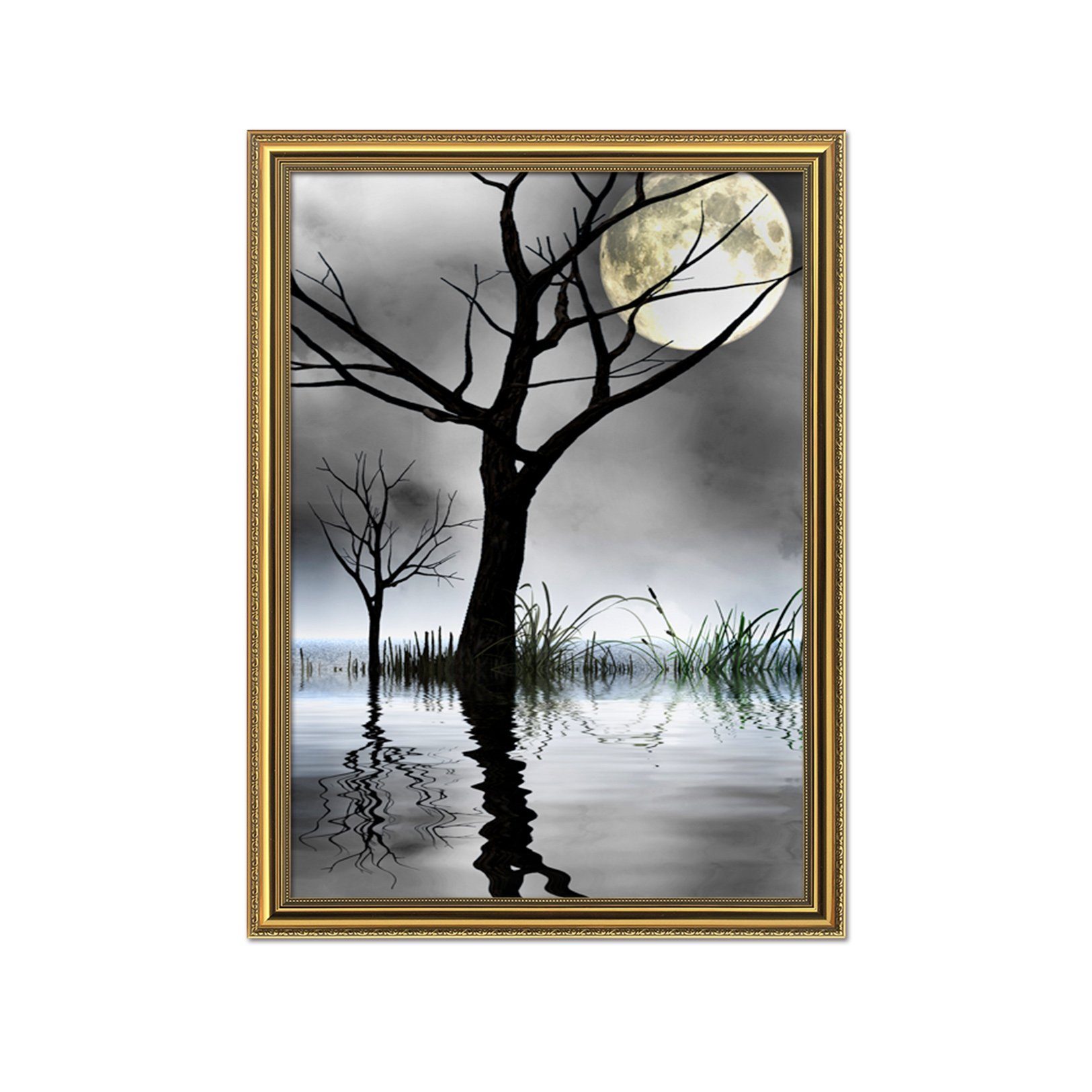 3D Moon Shadow 110 Fake Framed Print Painting Wallpaper AJ Creativity Home 