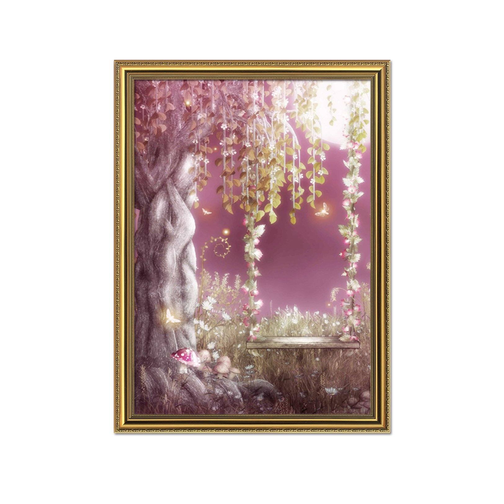 3D Moon Swing 002 Fake Framed Print Painting Wallpaper AJ Creativity Home 