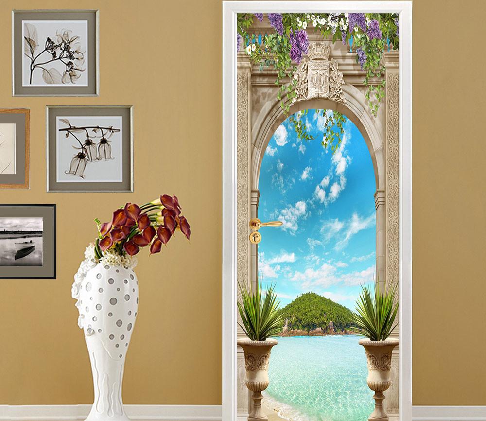 3D castle peak blue sky and white clouds painting door mural Wallpaper AJ Wallpaper 