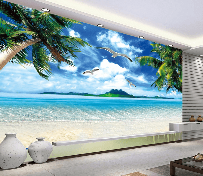 Custom size beach + big tree AJ Wallpaper 