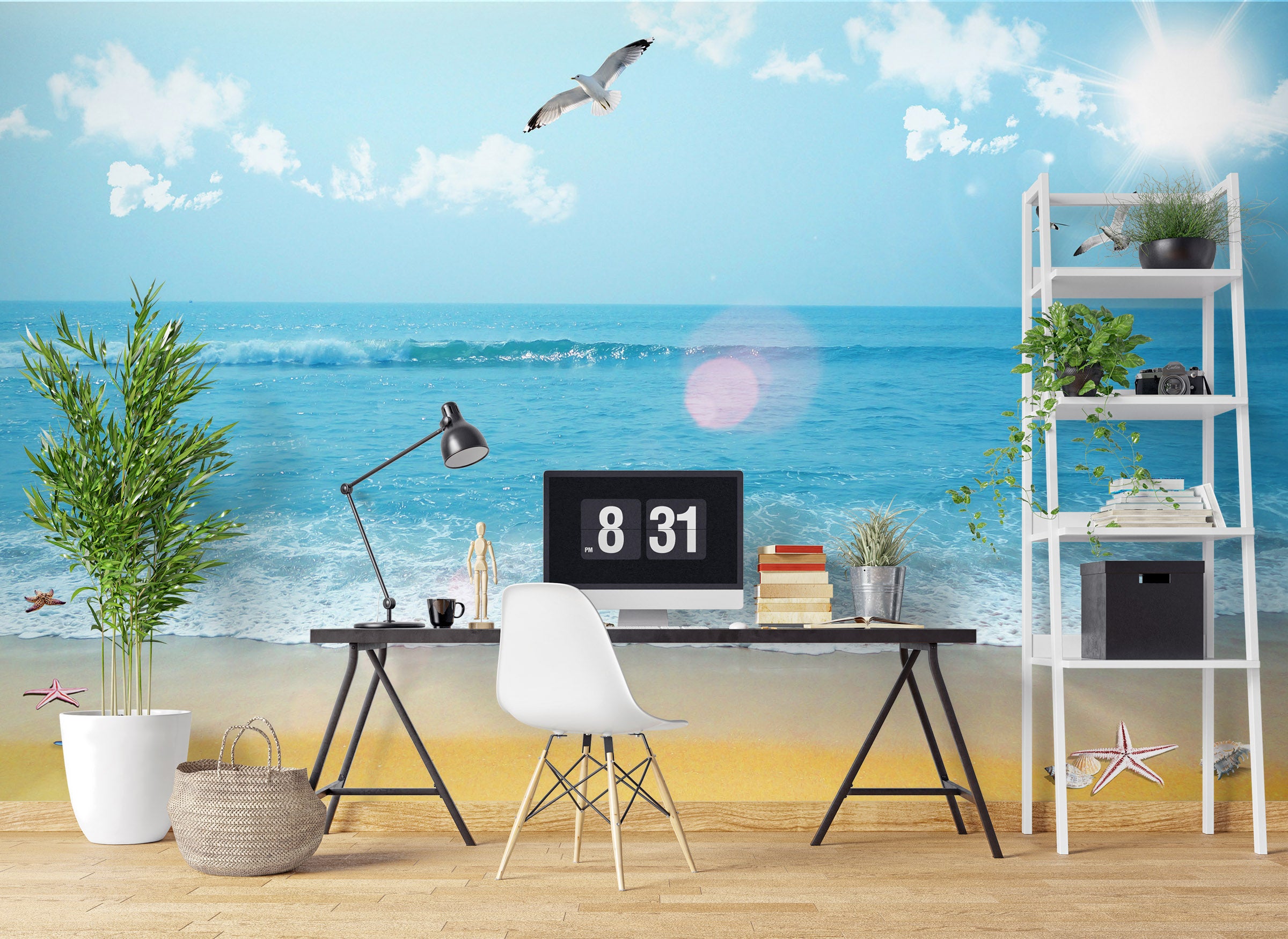 3D Seagull Beach 1021 Wall Murals