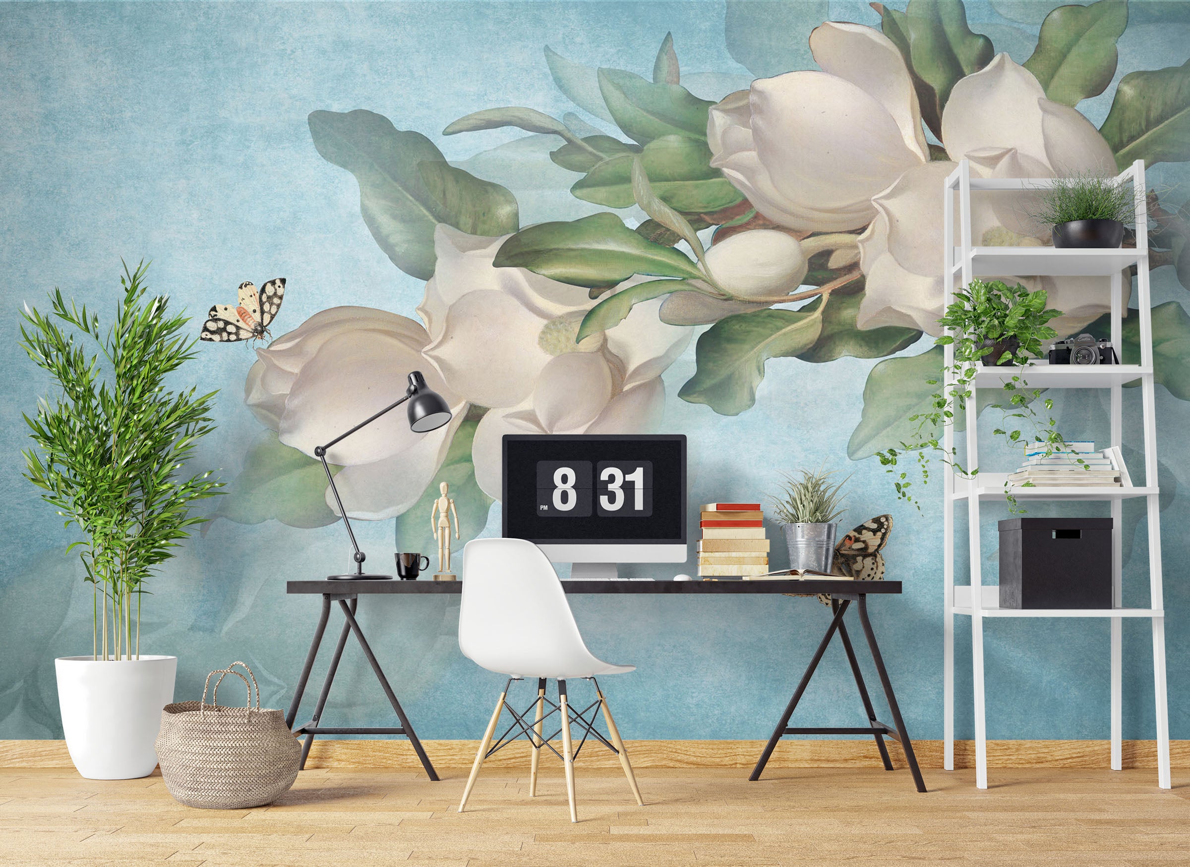3D Butterfly White Flower 1042 Wall Murals