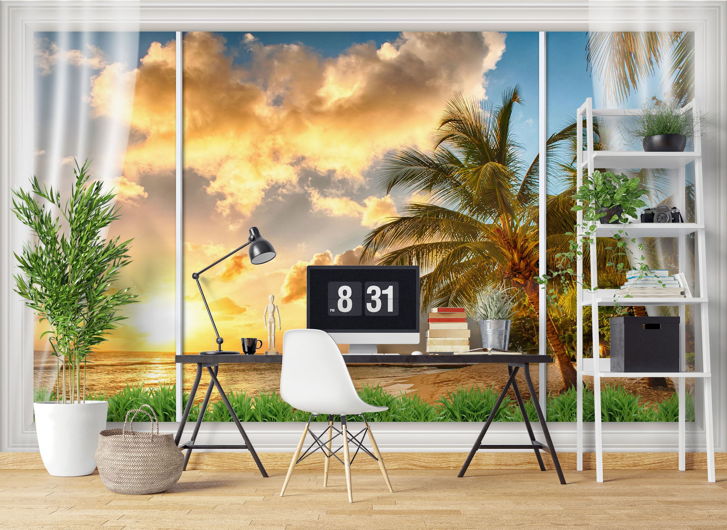 3D Window Tree Dusk 1105 Wall Murals