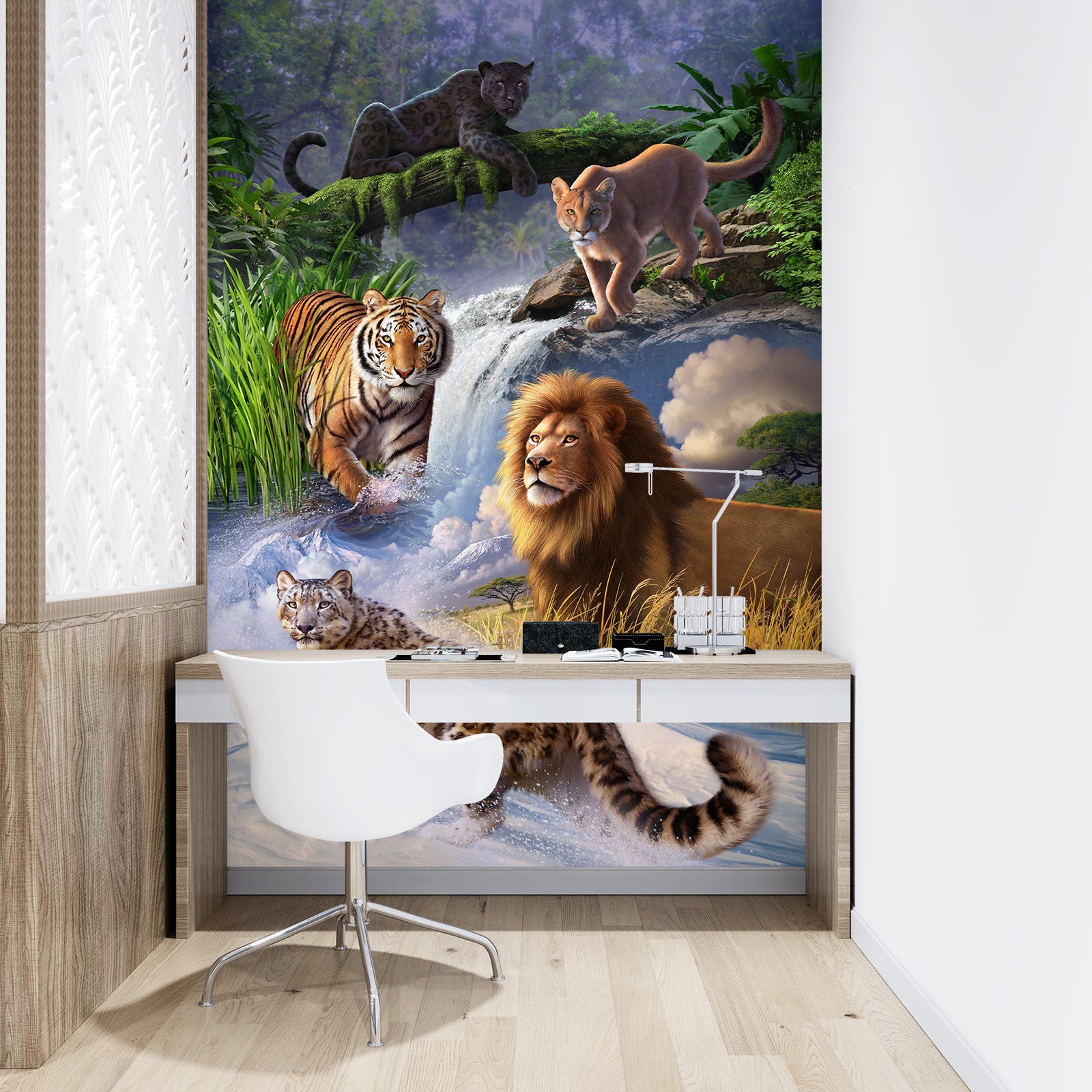 3D Tiger Lion 85037 Jerry LoFaro Wall Mural Wall Murals
