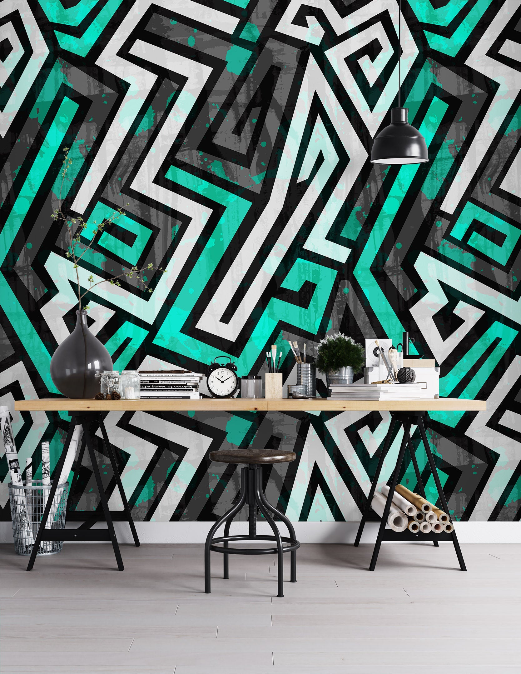 3D Green Gray Pattern 58112 Wall Murals